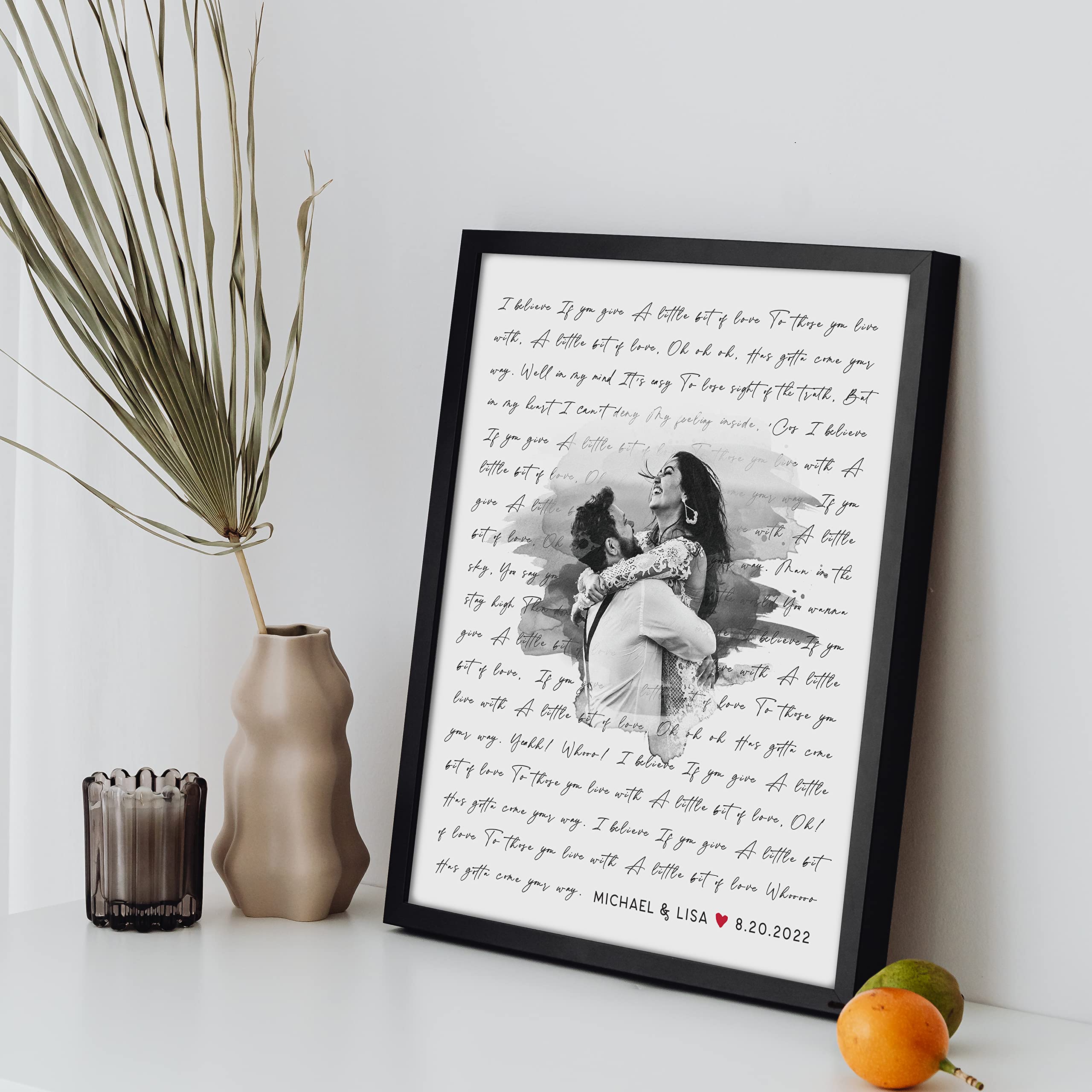 Personalized Song Lyrics Wall Art - Custom Wedding Photo Couples - Anniversary Wedding Gift For Him Or Her - Wedding Song Lyrics