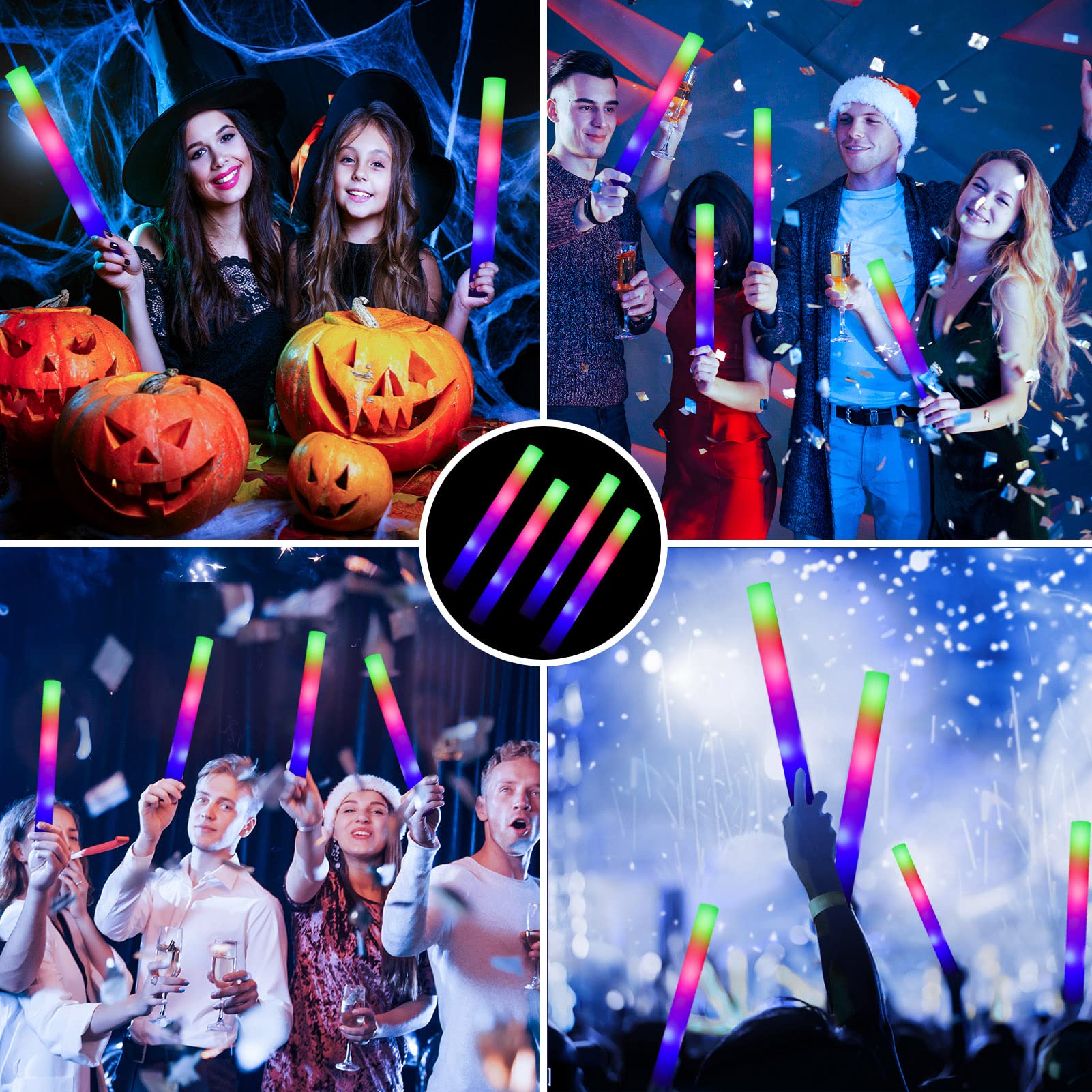 ColorHome Glow Sticks Bulk, 32 Pcs LED Foam Sticks Glow in the Dark Party Supplies with 3 Modes Colorful Flashing,Light Up Baton