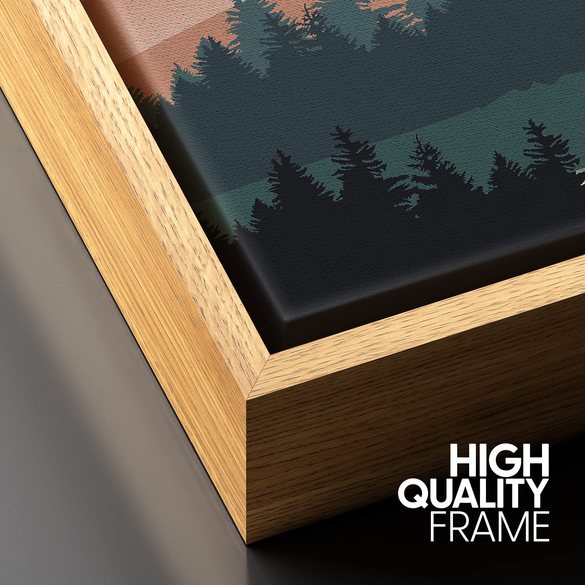 Signford Framed Canvas Print Wall Art Woodland Nursery Decor Geometric Pastel Mountain Range Nature Wilderness Modern Art Decora