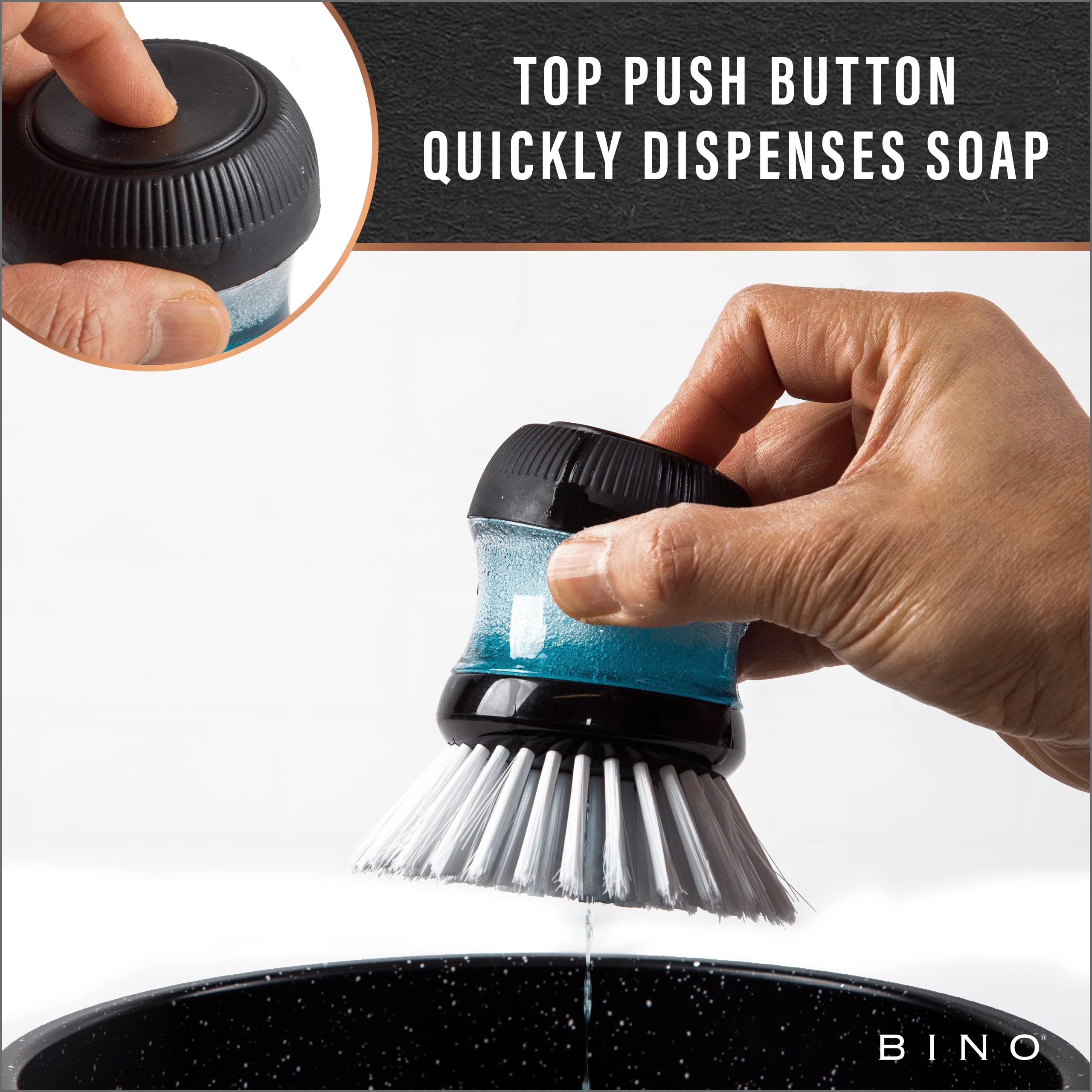 Bino Soap Dispenser Palm Brush | Round Dish Brush | Scrub Brush For Dishes | Wash Dishes Brush | Dish Scrubber | Nylon Scrubber