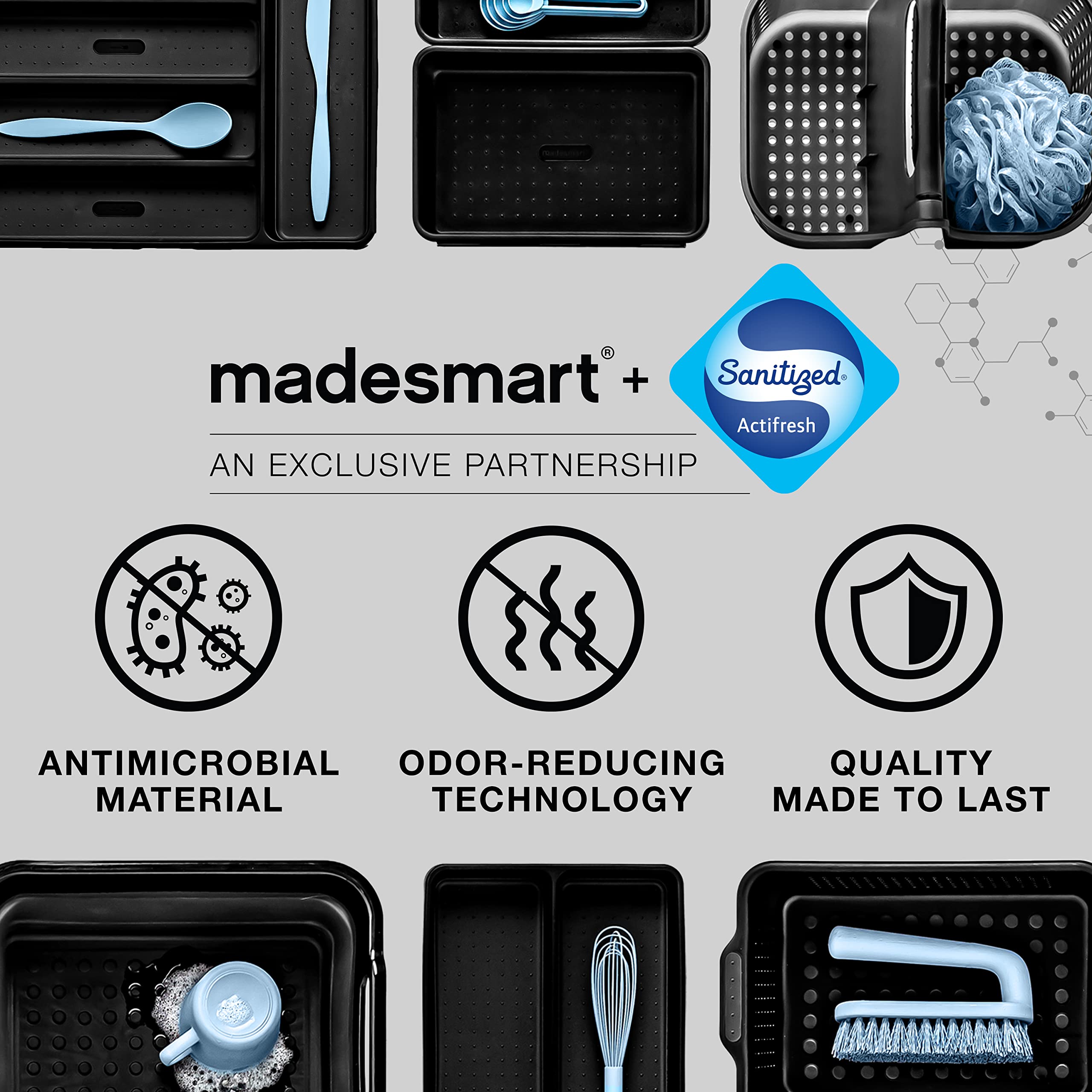Madesmart Mini 5-Compartment Premium Antimicrobial Plastic Silverware Tray For Drawers, Cutlery And Utensil Tray Kitchen Drawer