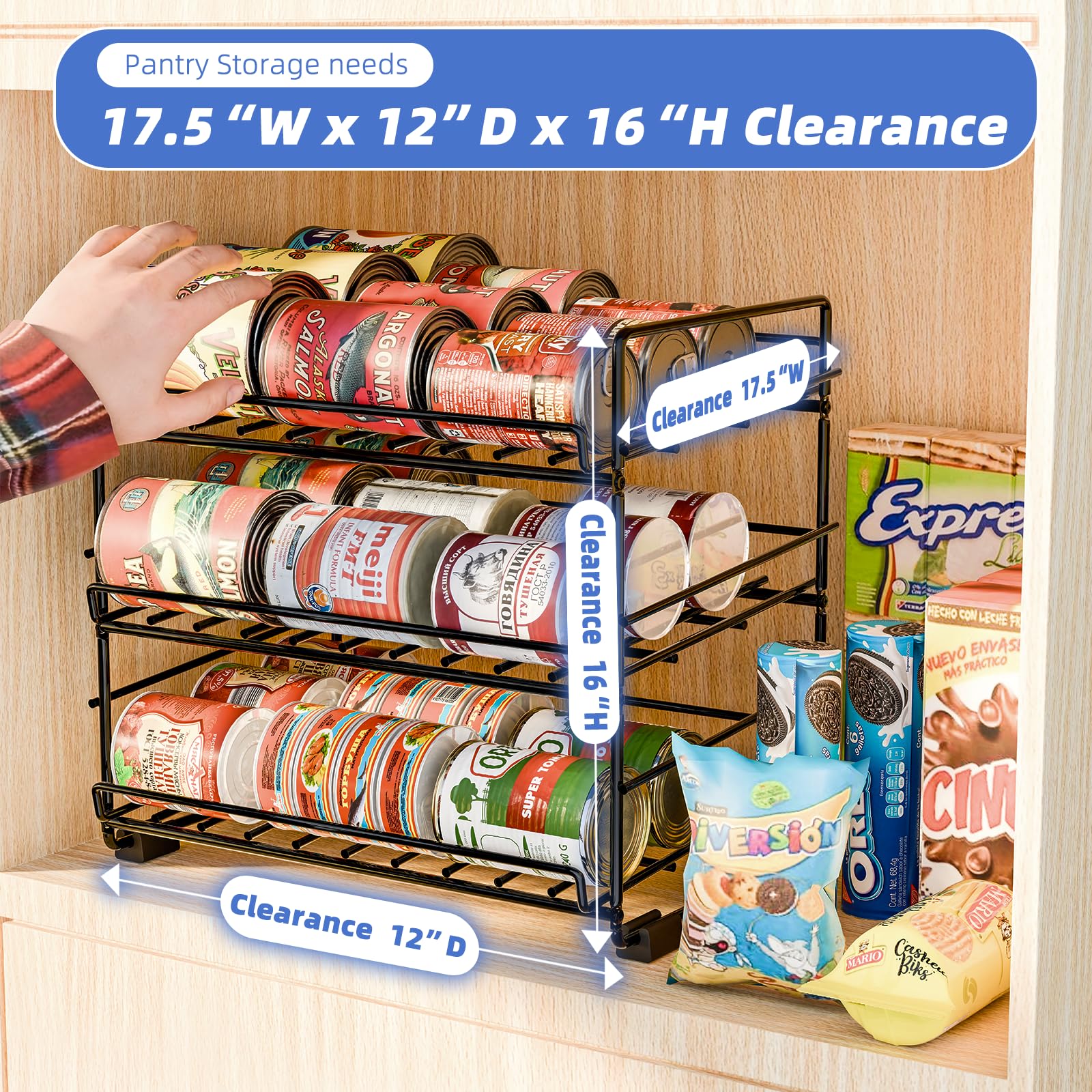 Sufauy 3 Tier Can Rack Organizer For Pantry, All Metal Small Soup Can Storage Holds Up To 36 Food Cans For Kitchen Cabinet, Blac