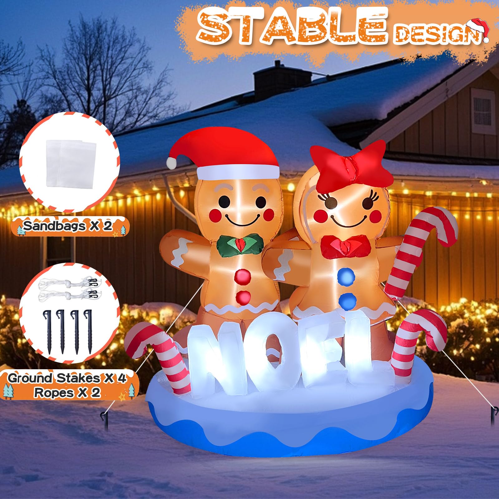 GIGLIM 2025 Christmas Inflatable Gingerbread 6FT Gingerbread Man Couple with Candy Canes Christmas Inflatables Outdoor Decoratio