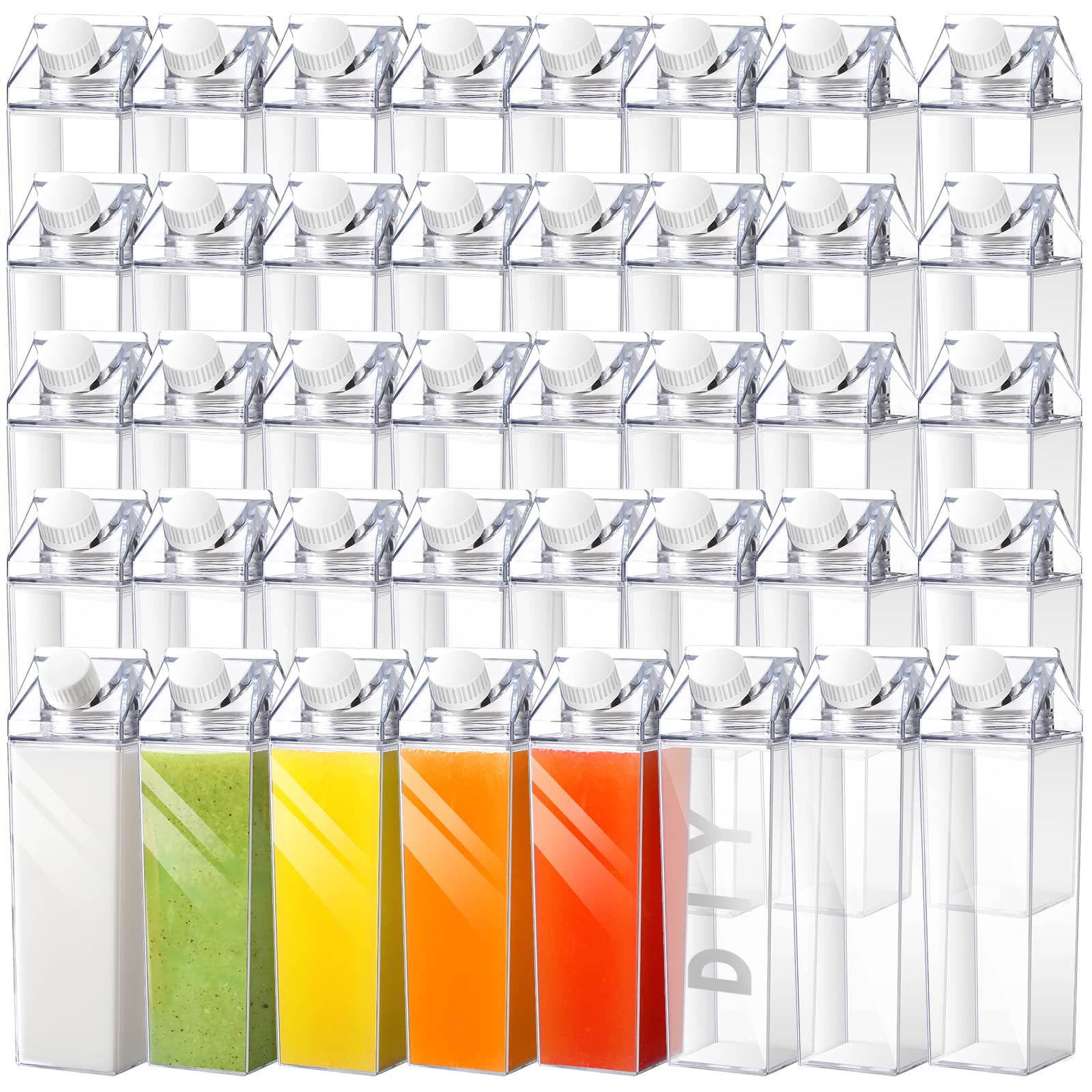 Cunhill Clear Milk Carton Water Bottles, 17Oz Leakproof Cute Square Milk Bottle Portable Juice Bottle for Outdoor Sports Travel 