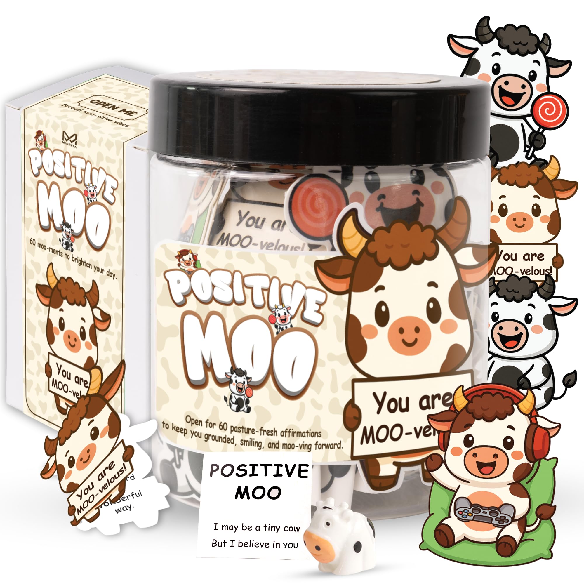 Positive Cow Gifts for Women Cow Lovers - Daily Affirmation Cards for Men Coworkers, Cute Friend Birthday Gifts for Women Teache