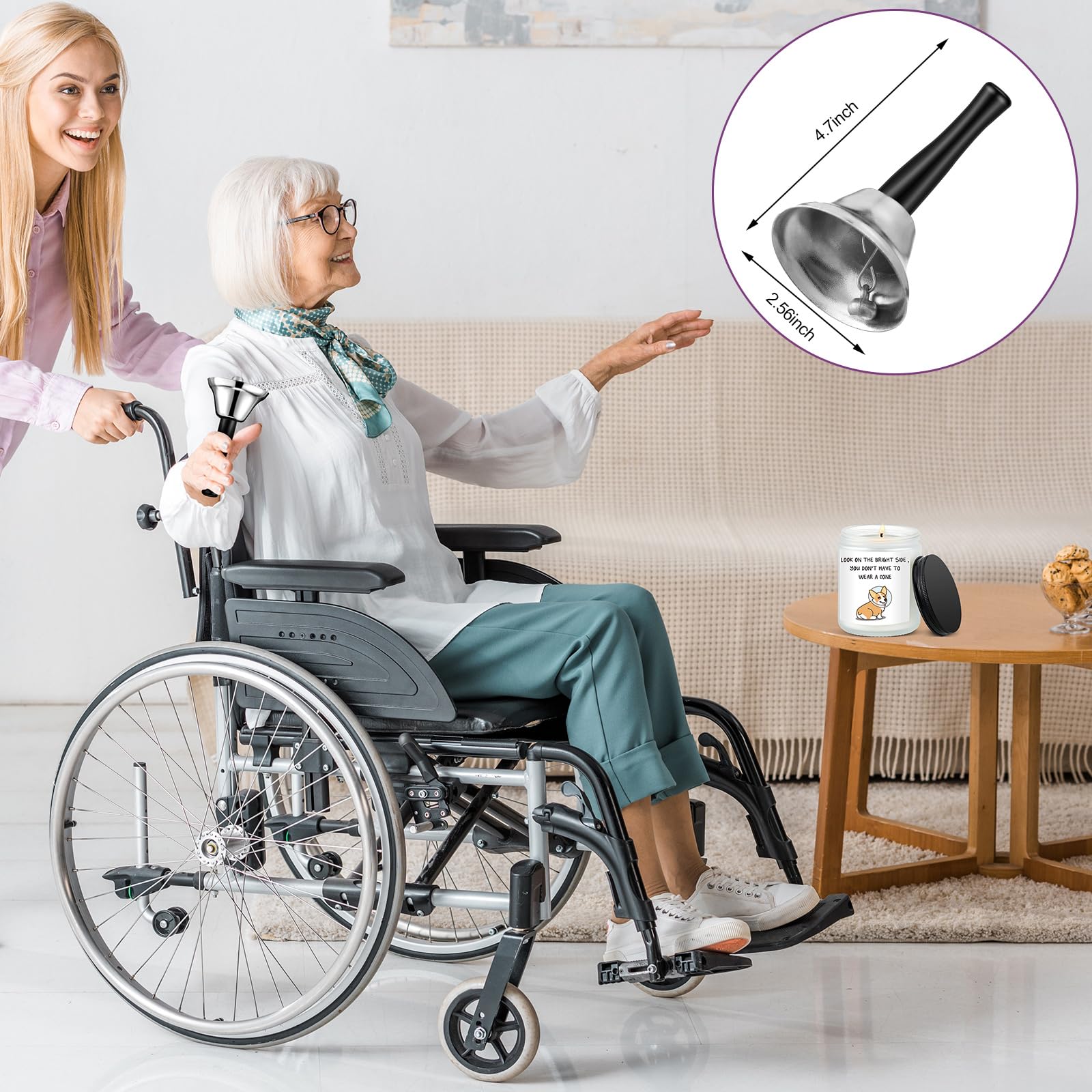 Newtay 2 Pcs Funny Get Well Gift for Women Men Post Surgery Recovery Gift Include Hand Call Bell and Lavender Scented Candle Che