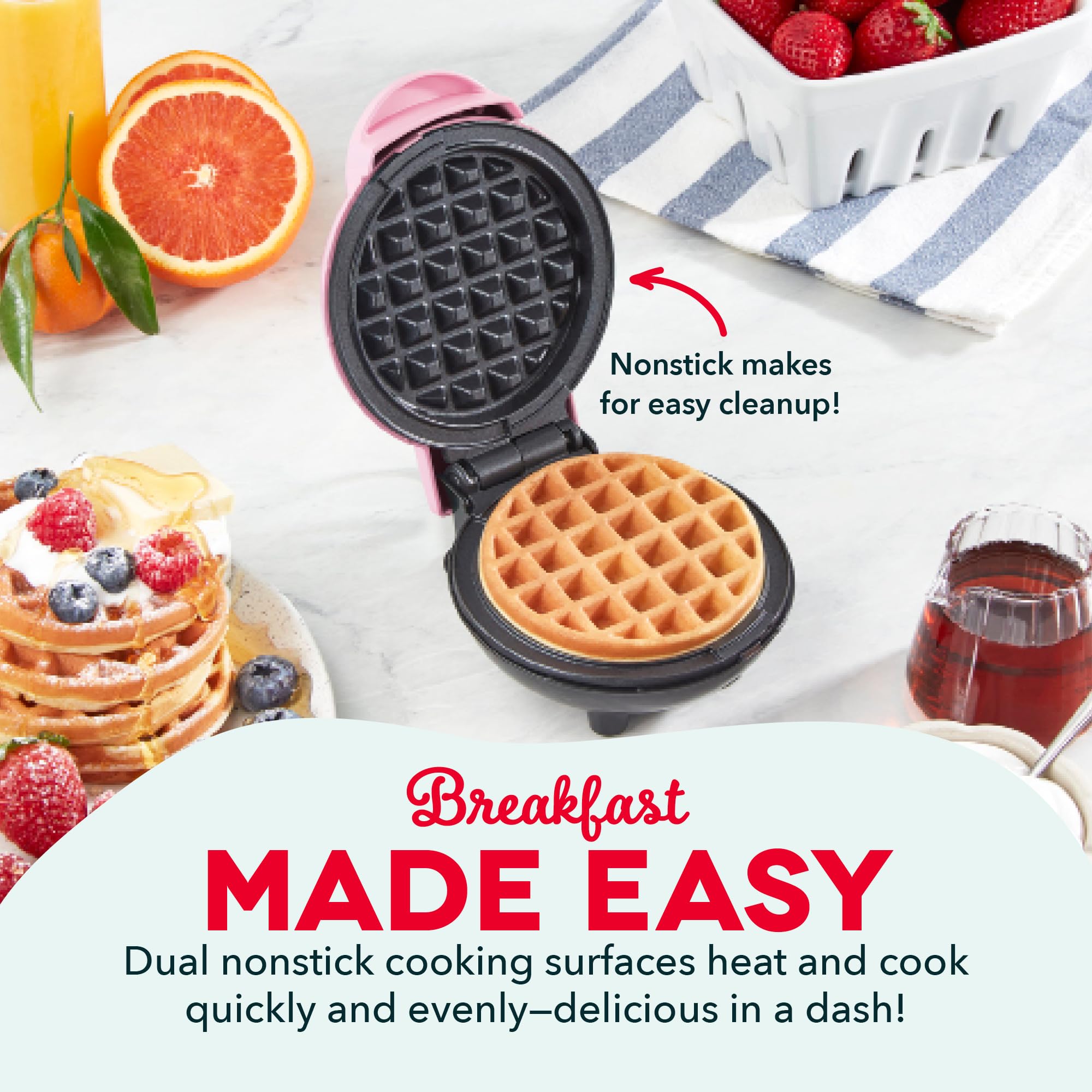 Dash Mini Maker For Individual Waffles, Hash Browns, Keto Chaffles With Easy To Clean, Non-Stick Surfaces, 4 Inch, Pink