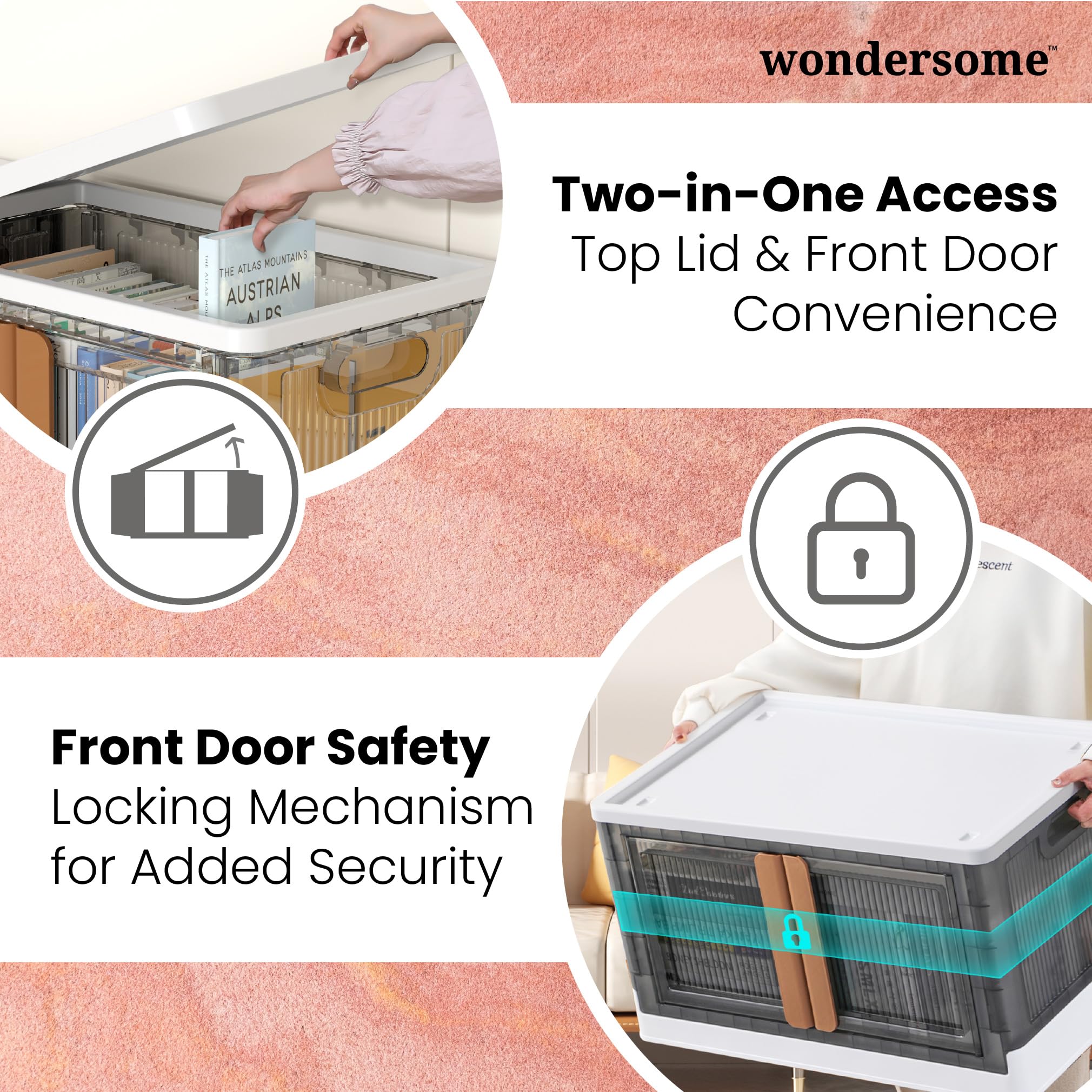 Wondersome Collapsible Storage Bins - 3-Pack Of Extra-Large 19-Gallon/76-Quart Stackable Wheeled Clothing, Shoe, Bedroom, Office