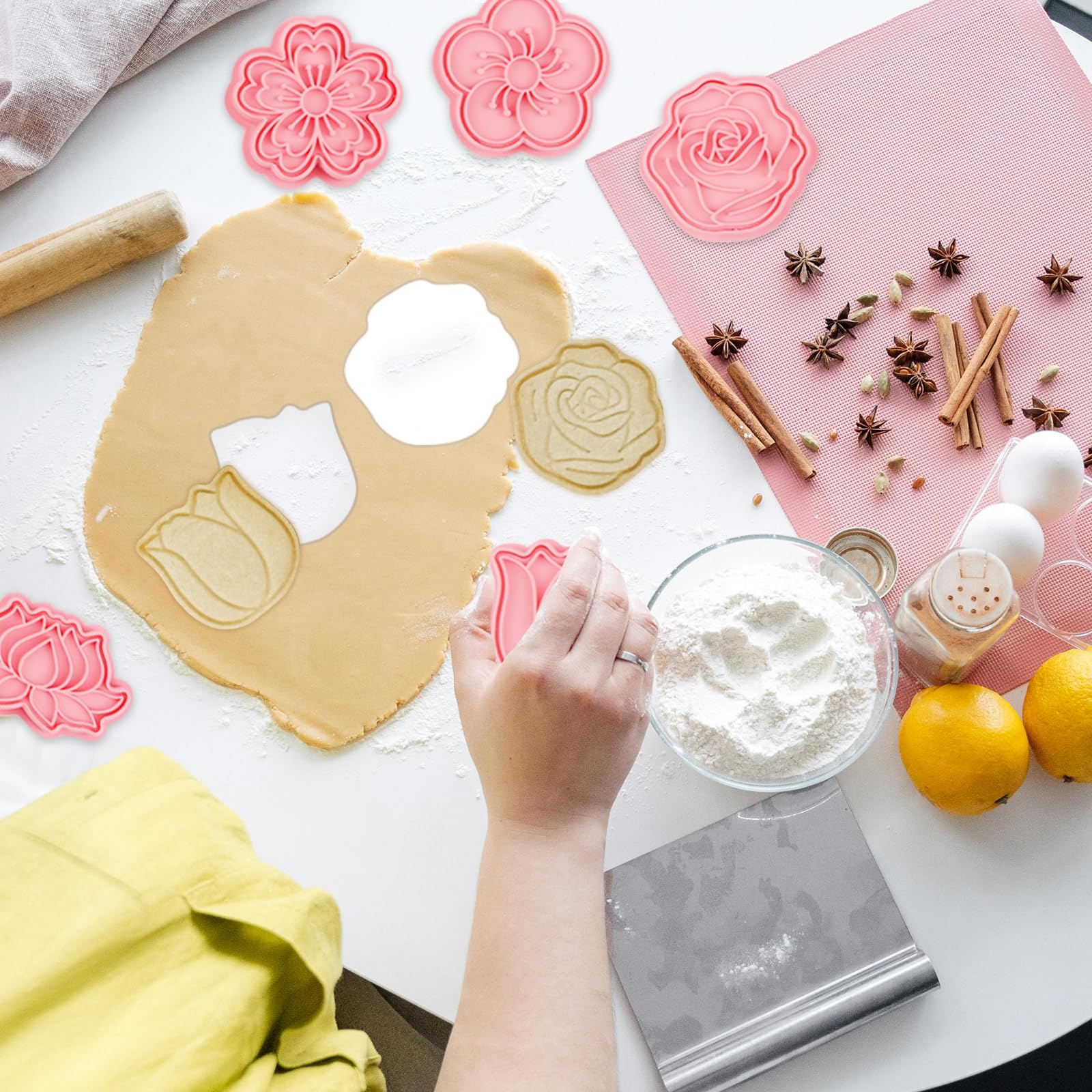 Bigqin 8 Pcs Cookie Cutters Set 3D Cute Cartoon Shapes With Flower Cookie Mold Pink Diy Cartoon Biscuit Baking Mold Tool For Kid