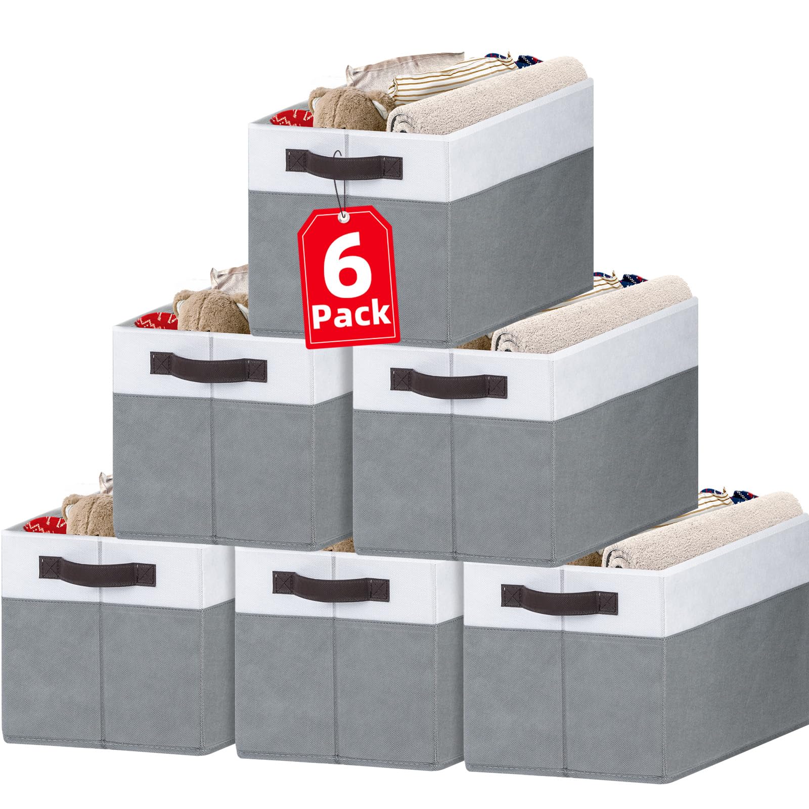 Criusia Closet Organizers And Storage Baskets - 6 Pack Shelf Organizer Bins With Handles - Clothes Storage Bins For Bedroom Nurs