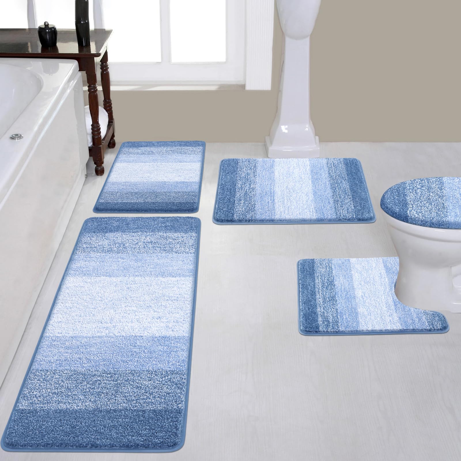 Bsmathom Bathroom Rugs Sets 5 Piece With Toilet Lid Cover, Soft Absorbent Bath Mats For Bathroom, Non Slip Washable Bathroom Mat