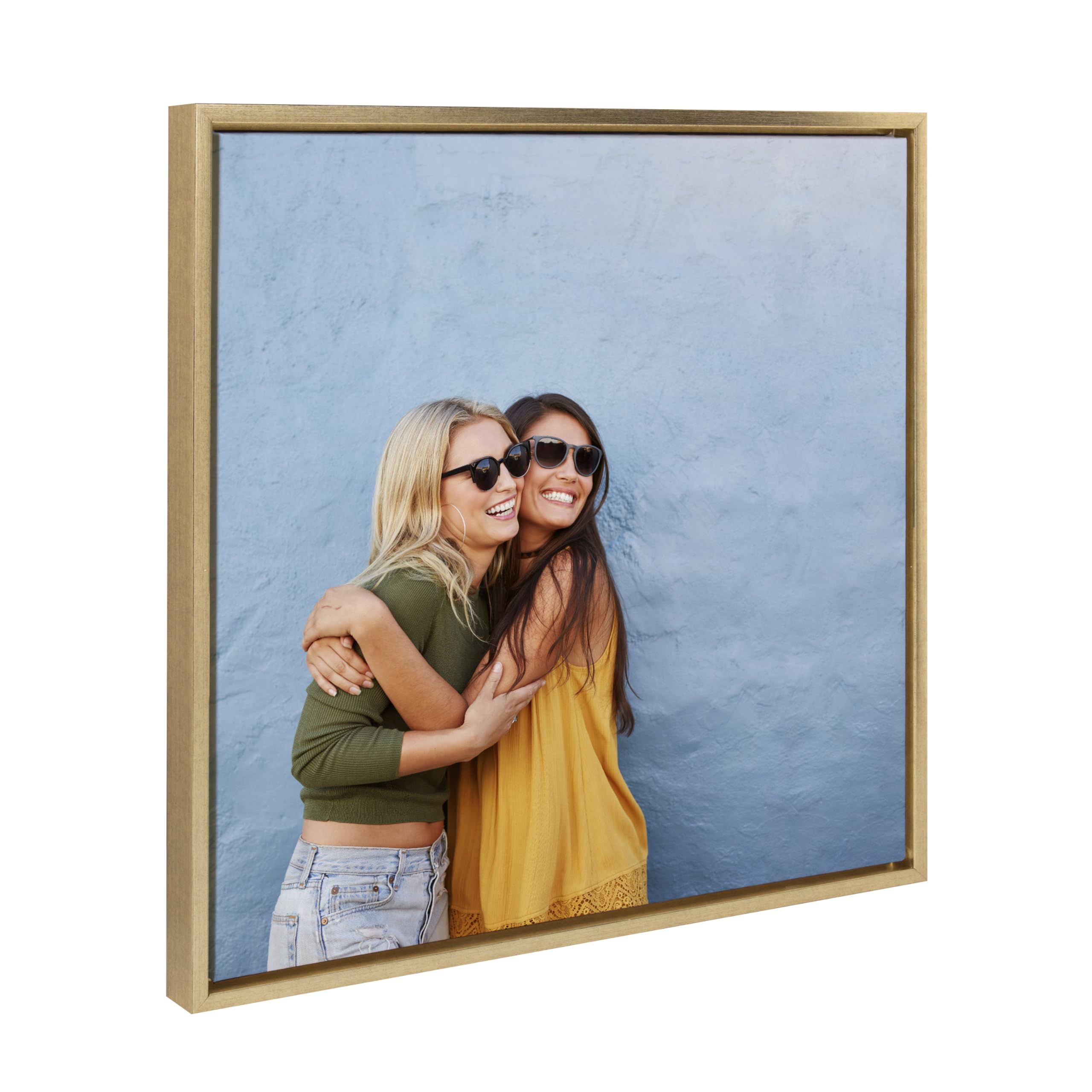Kate And Laurel Sylvie Square Custom Printed Framed Canvas Wall Art, 22X22 Bright Gold, Personal Canvas Print With Your Photos F
