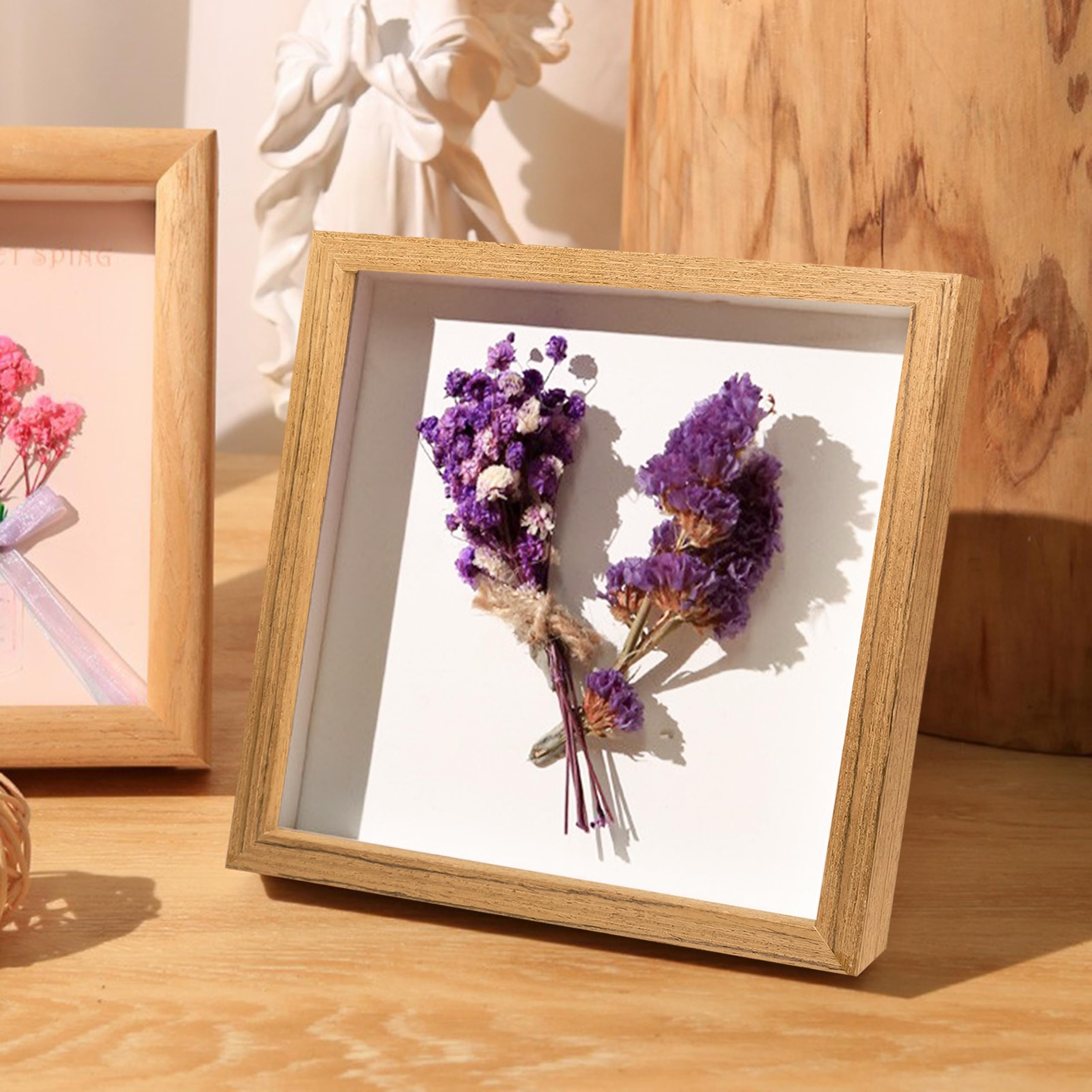 Dohomi 8x8 Shadow Box Frame Original wood Shadow Box Display Case 3 Pack Picture Frames Glass Surface Internal Depth 0.6 inch fo