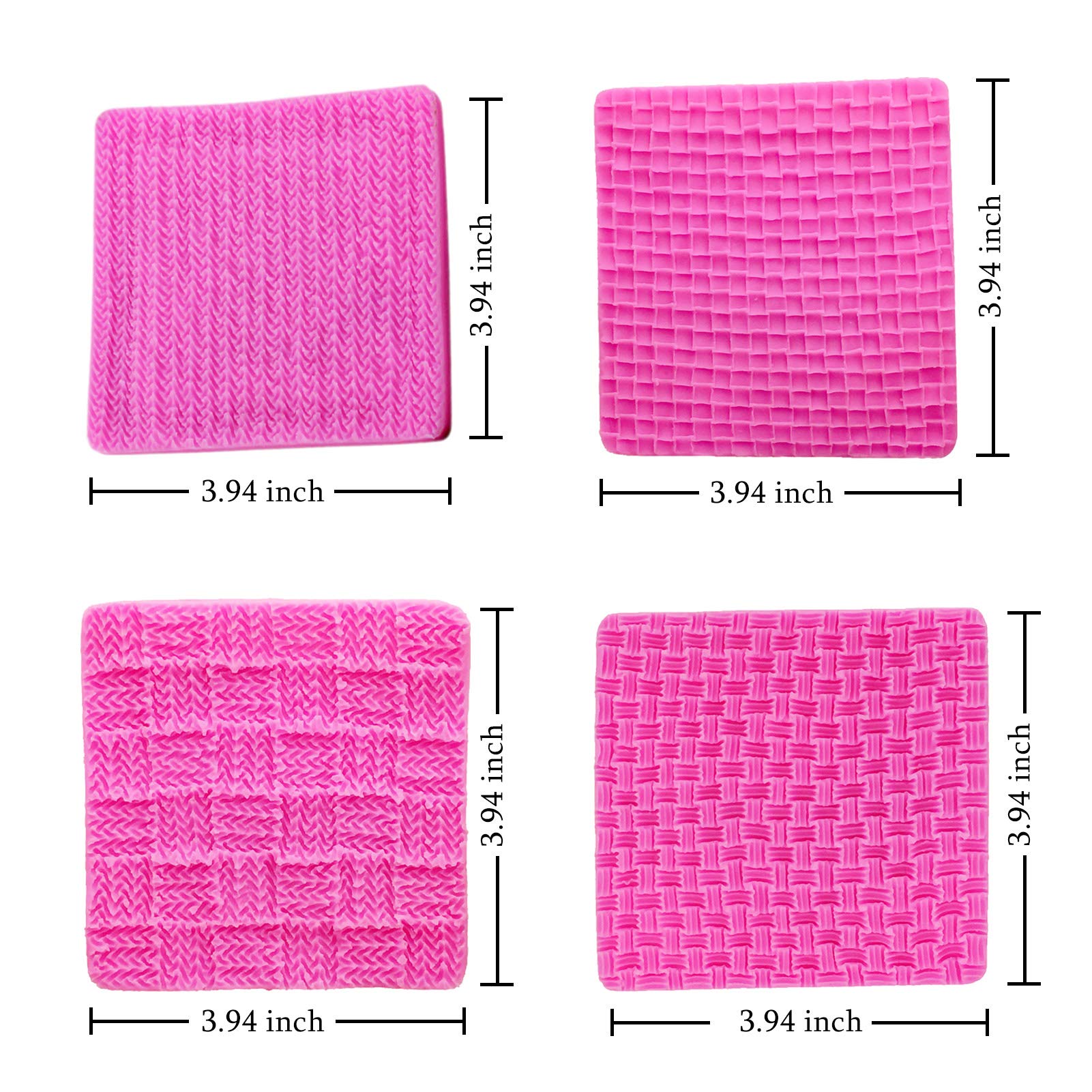 Muyulin Knitting Cake Molds, (4 Pack) Sweater Design Mat Silicone Fondant Molds Texture Stamp Mat For Birthday Cake Decorating C
