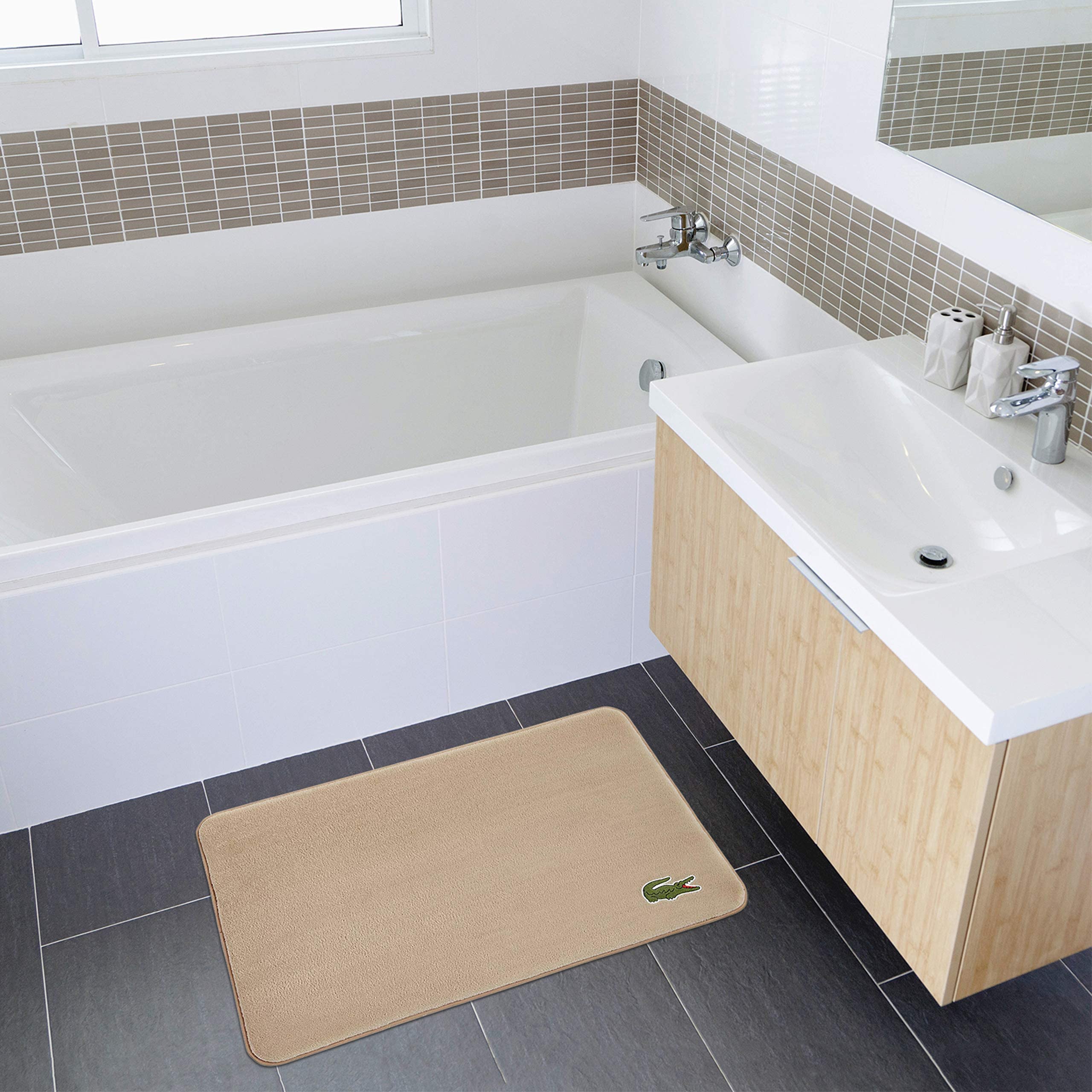 Lacoste Crocodile Bath Mat, Memory Foam Rug, Sand