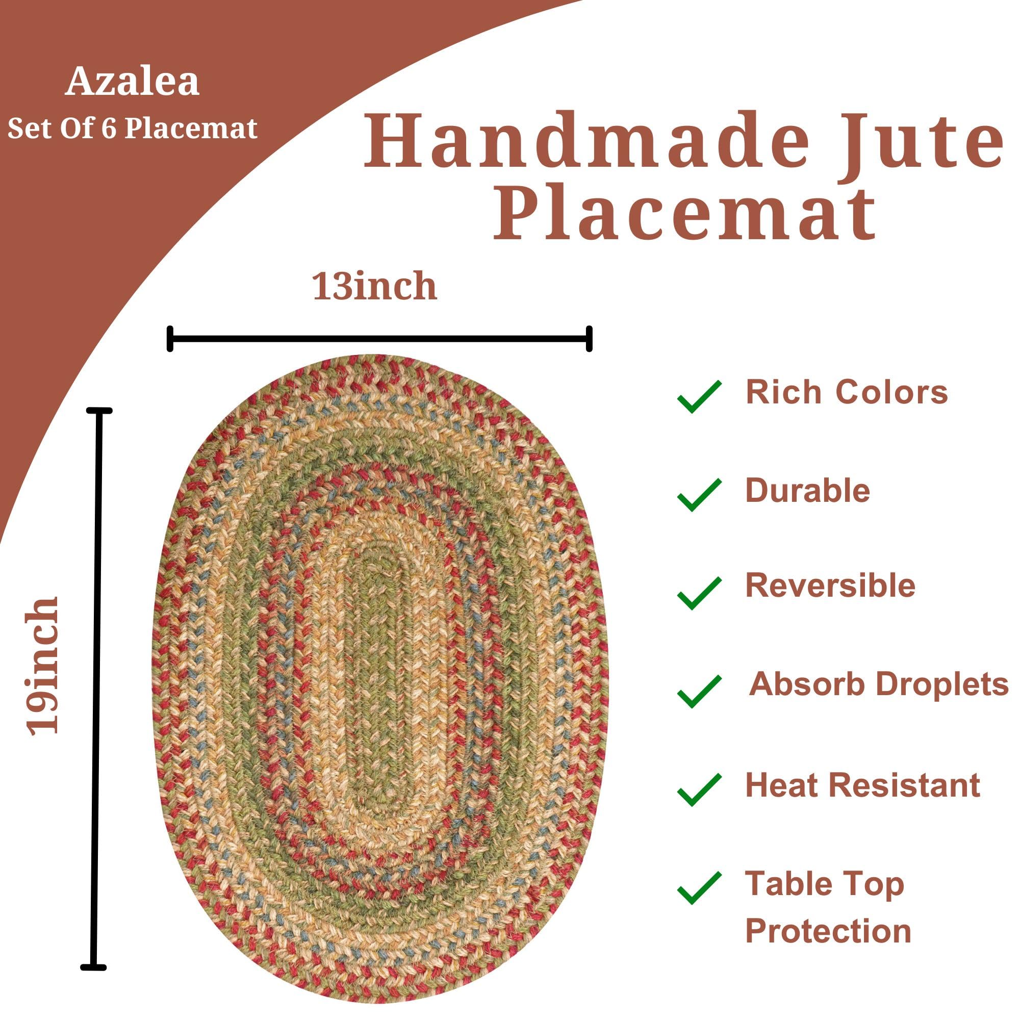 Homespice - Kingston Oval Placemats, A Hand Woven Placemat Of Jute To Use As Multicolor Dining Placemats - Easy To Clean, Lays F