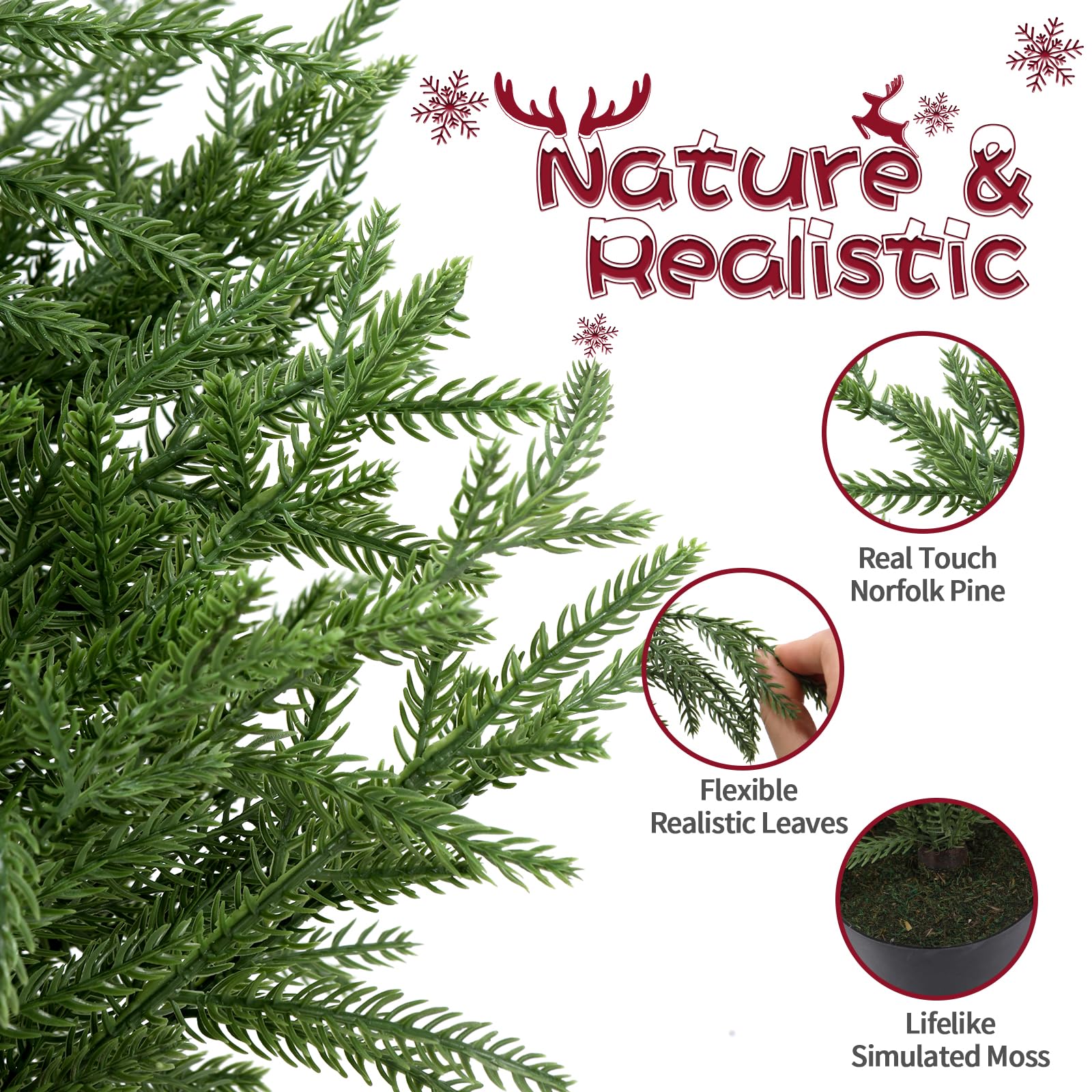 ENVEN 3FT Artificial Norfolk Pine Christmas Tree Real Touch Faux Tree with Black Pot, Realistic Indoor Holiday Decor for Christm