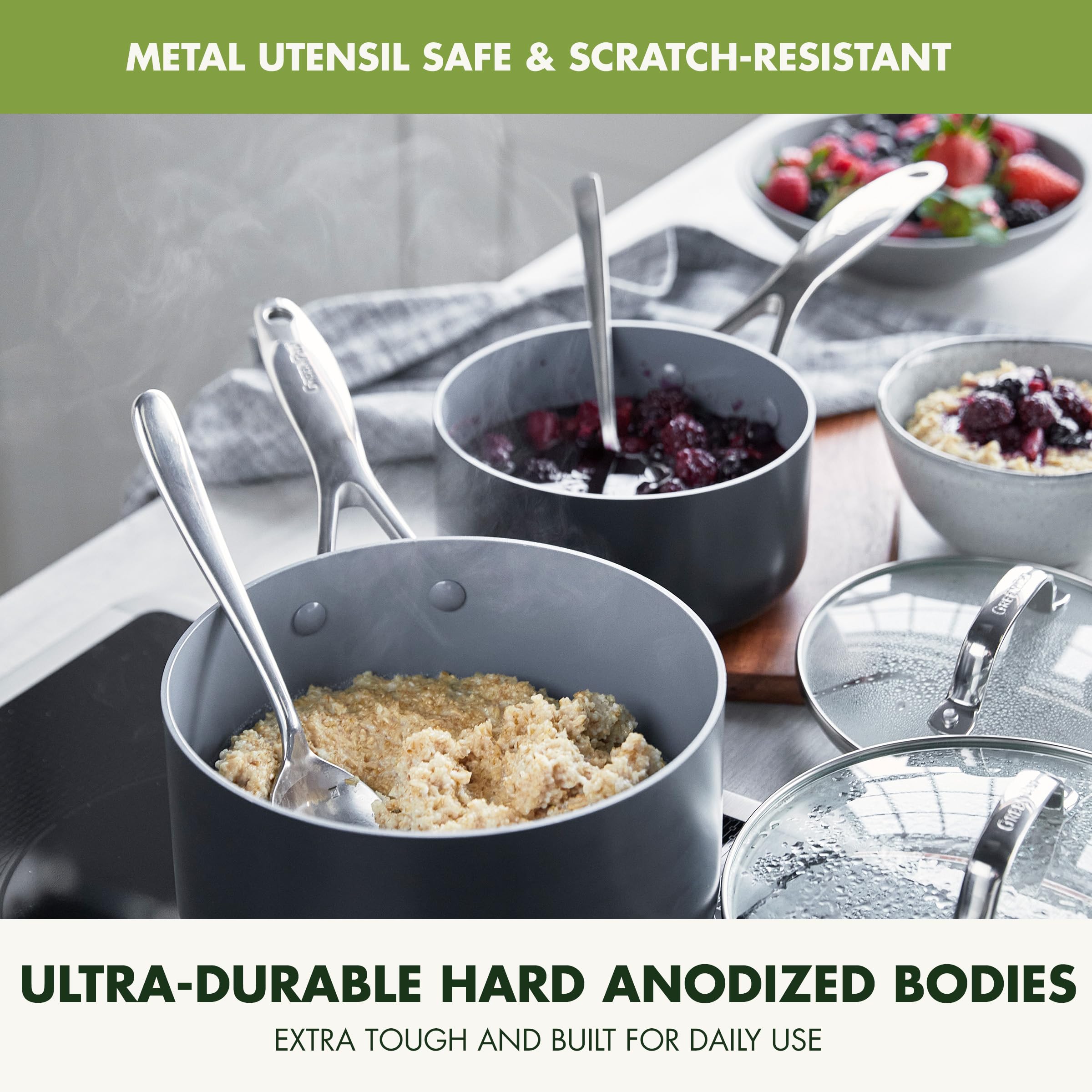 GreenPan Valencia Pro 11-Piece Cookware Set, Hard Anodized, Ceramic Nonstick, PFAS-Free, Gray