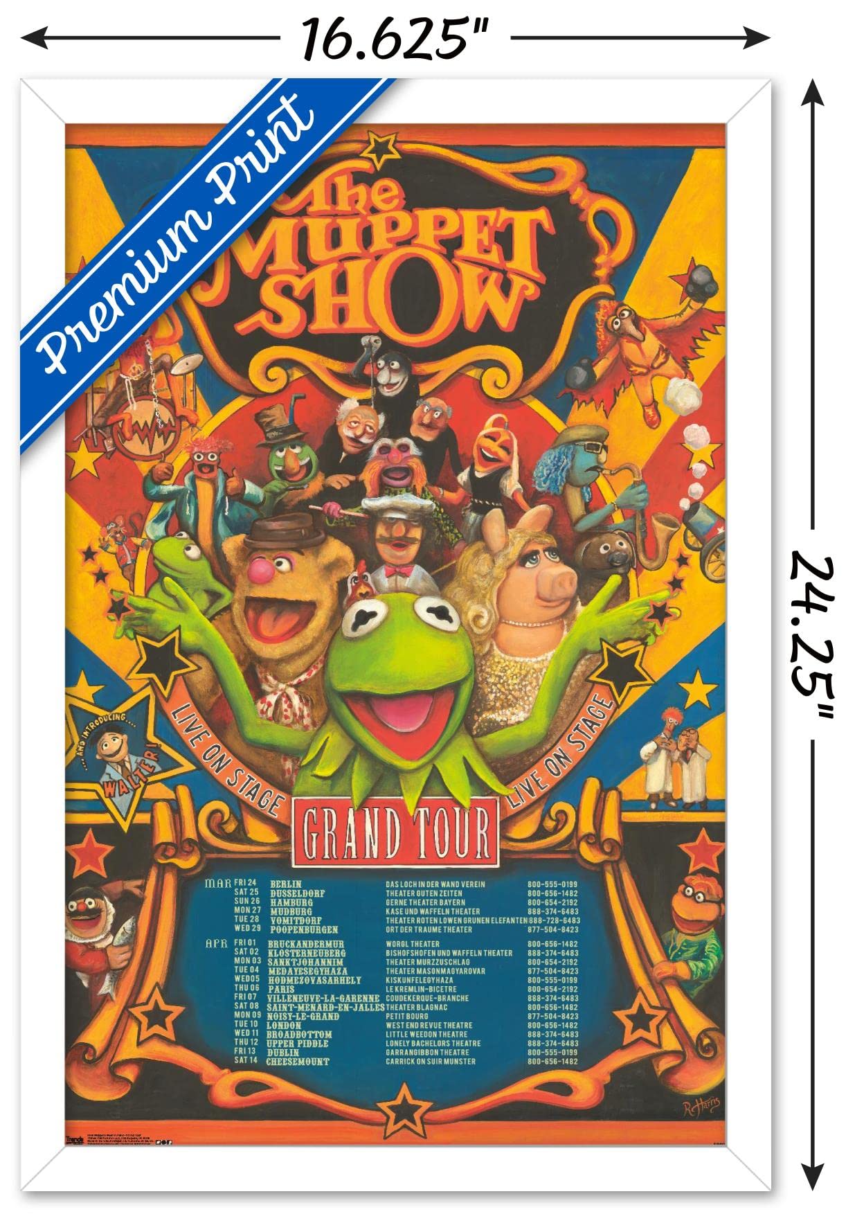 Trends International Disney The Muppets: Most Wanted - Grand Tour Wall Poster, 14.725'' X 22.375'', White Framed Version