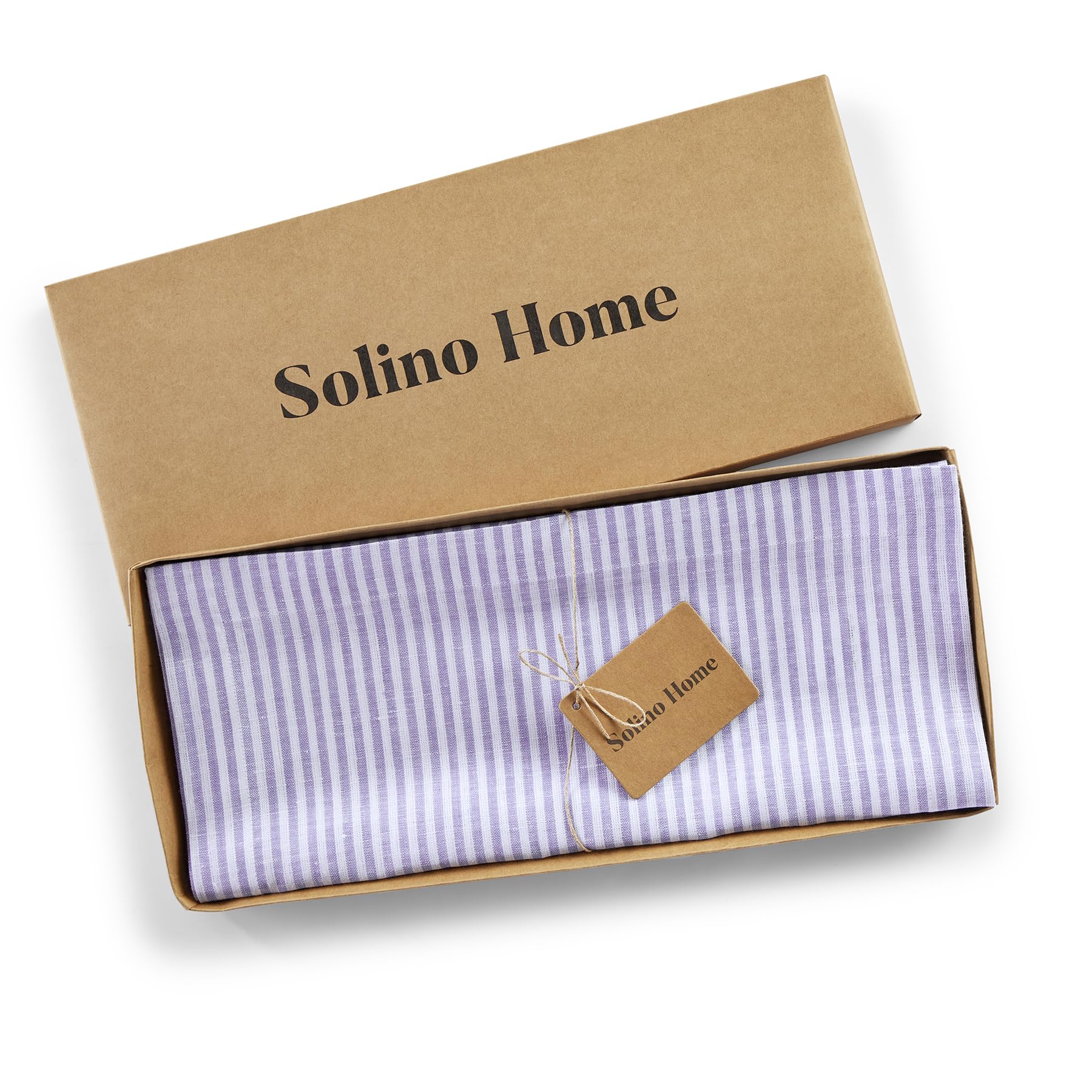 Solino Home Stripe Linen Placemats 19'' L X 14'' W Inch - 100% Pure Linen Lavender And White Cloth Placemats Set Of 4 - Narrow S