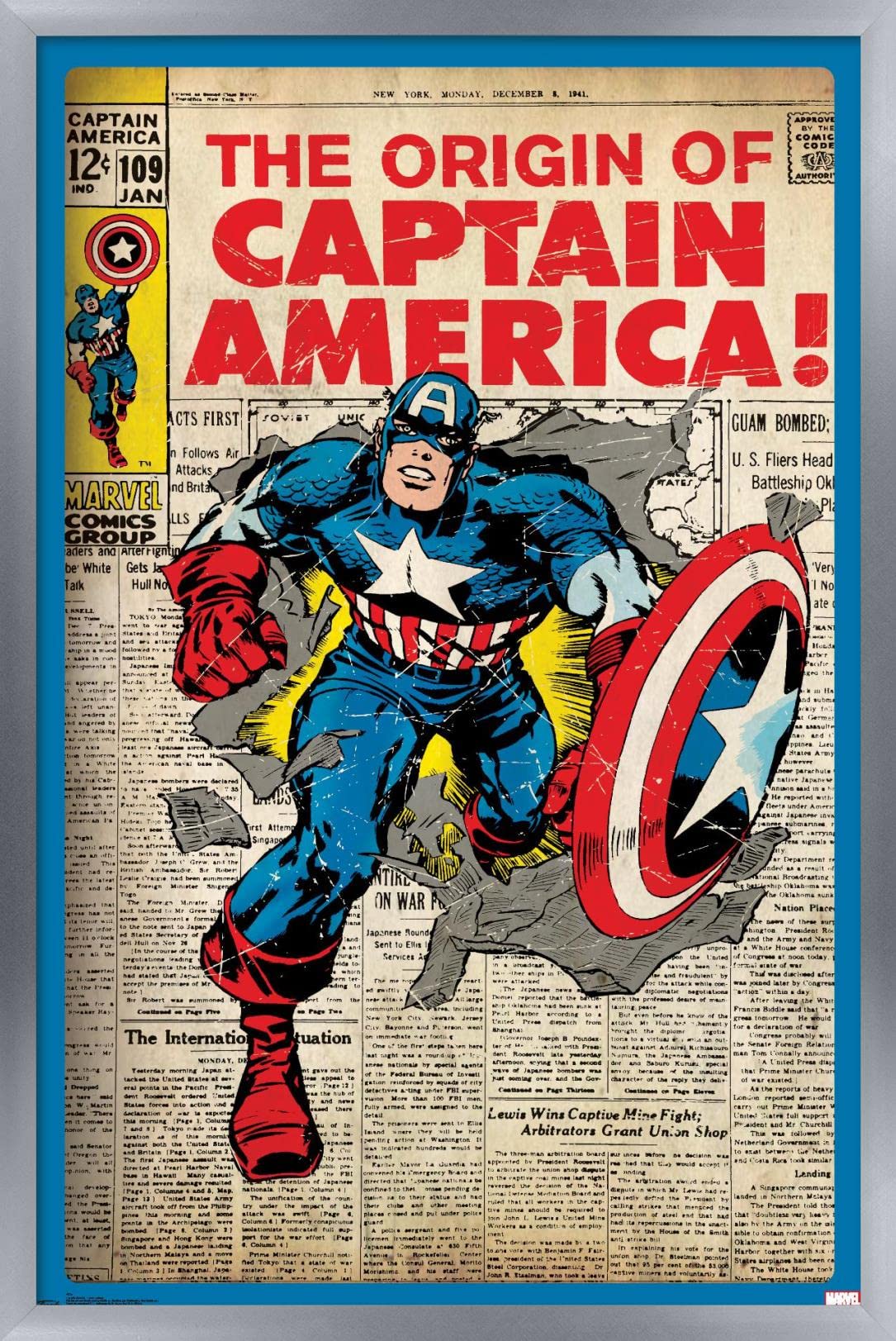 Trends International 24X36 Marvel Comics - Captain America - The Original Wall Poster, 24'' X 36'', Silver Framed Version