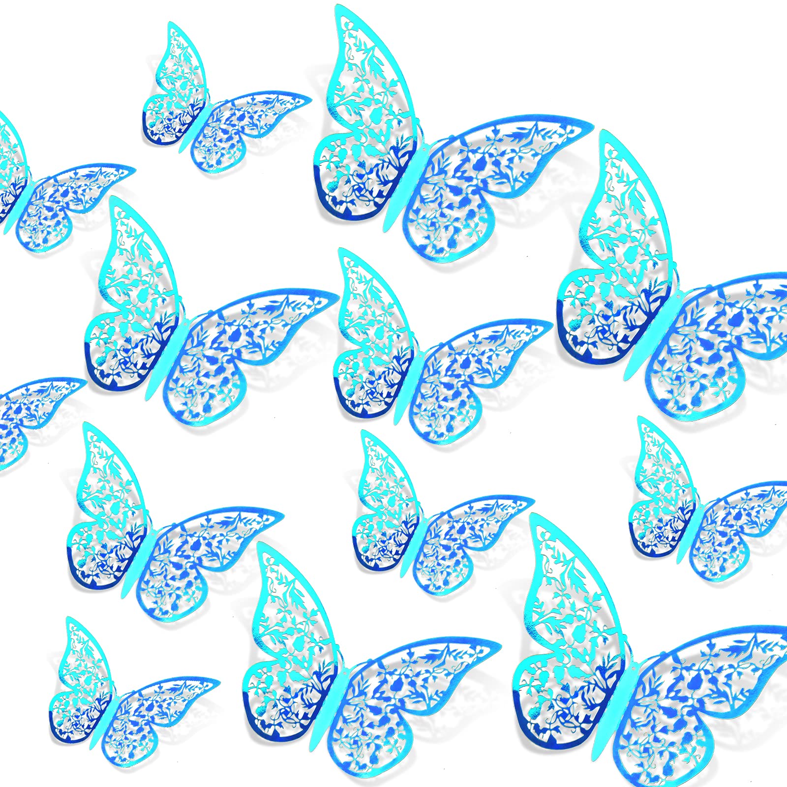 Aiex 24Pcs 3D Butterfly Wall Stickers 3 Sizes Butterfly Wall Decals Room (Rainbow Blue)