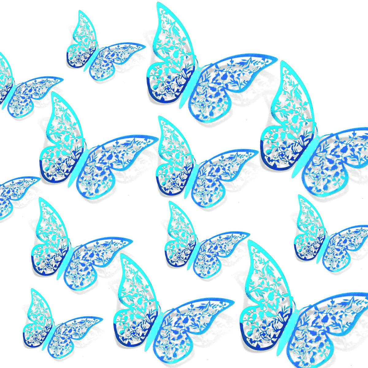 Aiex 24Pcs 3D Butterfly Wall Stickers 3 Sizes Butterfly Wall Decals Room (Rainbow Blue)