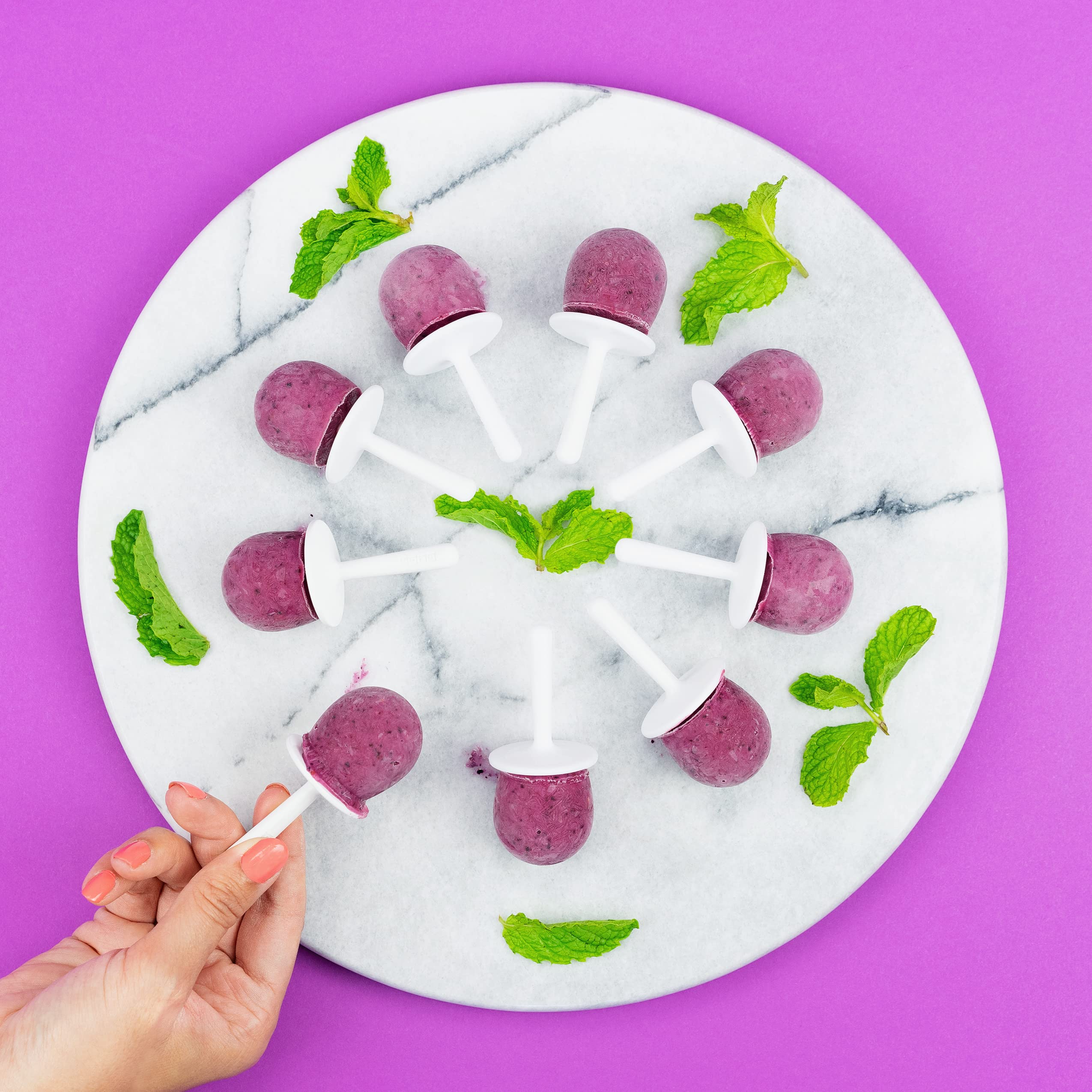 ZOKU Mini Pop Molds - 9 BPA-free Silicone Popsicle Molds with Sticks & Drip Guards, Easy-Release, Red, Model ZK115