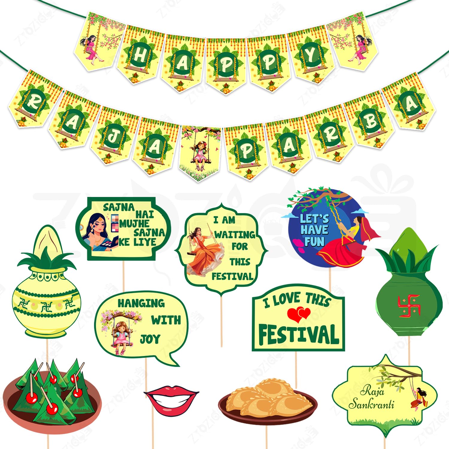 Zyozique Happy Raja Parba Decorations Items | Backdrop Decorations Paper Banner & Photo Booth Props  Decorations for Raja Parba