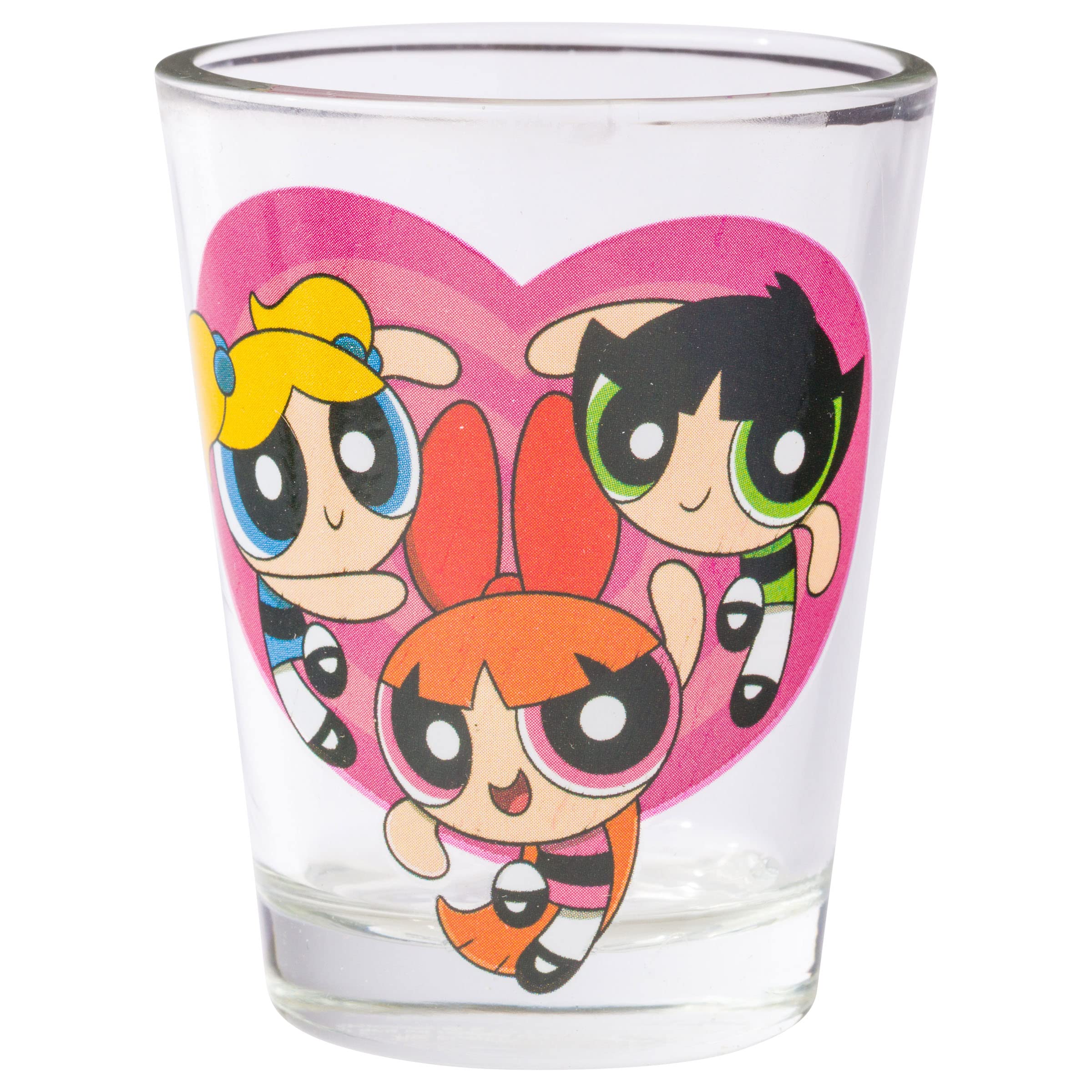 Silver Buffalo The Powerpuff Girls Featuring Blossom, Bubbles, And Buttercup 4 Pack Mini Glass Set, 1.5 Ounces