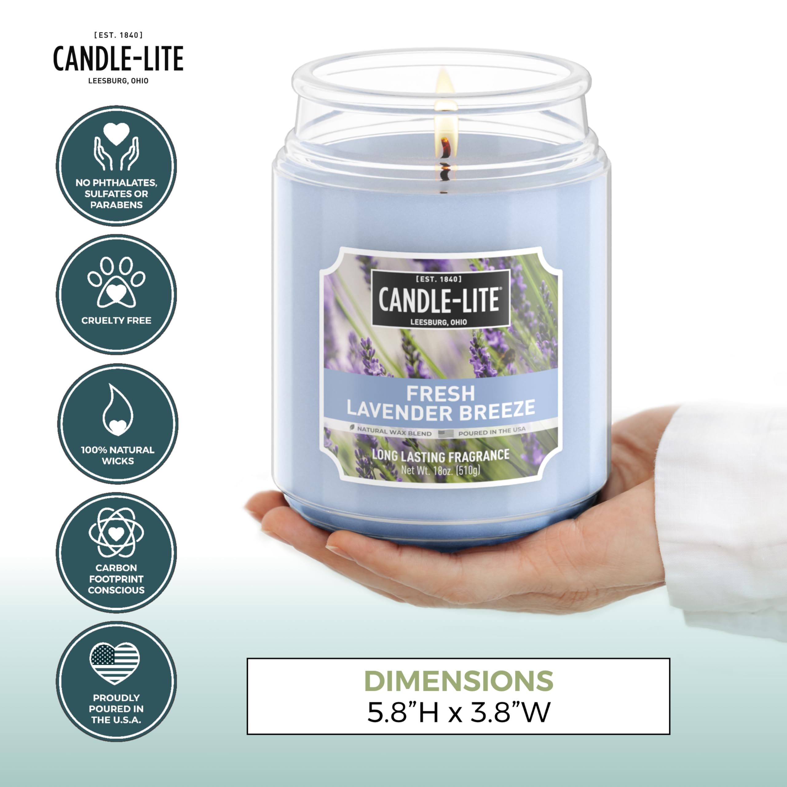 Candle-lite Scented Candles, Fresh Lavender Breeze Fragrance, One 18 oz. Single-Wick Aromatherapy Candle with 110 Hours of Burn