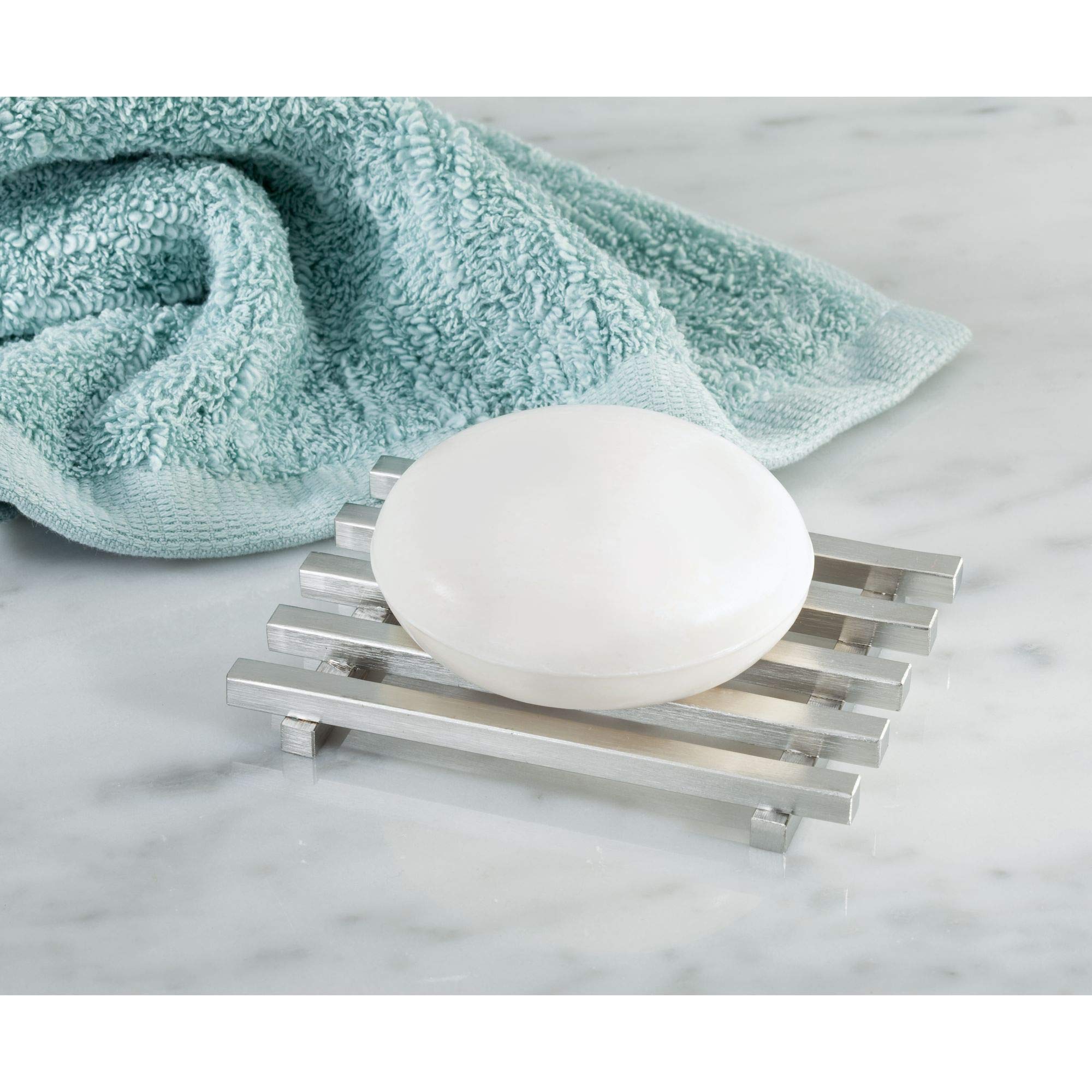 Idesign Steel Self-Draining Kitchen And Bathroom Bar Soap Holder, The Kyoto Collection - 4.25'' X 3'' X 0.5'', Brushed Stainless
