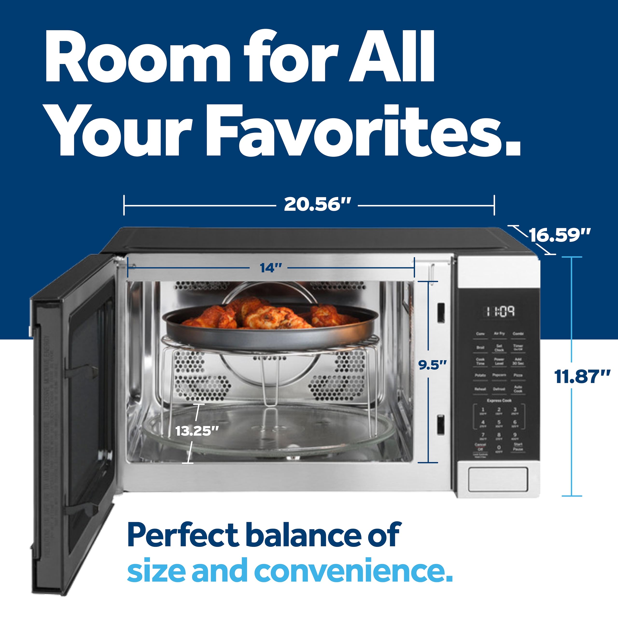 Ge Gcst10A1Wss 4-In-1 Microwave Oven, 1,050 Watts Air Fryer, Broiler & Convection Mode, Kitchen Essentials For The Countertop Or