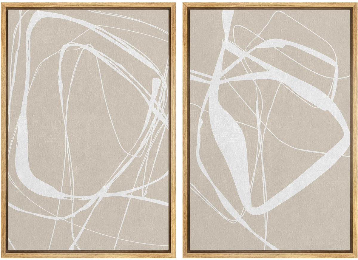 Signwin Framed Canvas Print Wall Art Set Mid-Century Geometric Ring Pattern Abstract Shapes Cozy Neutral Minimalism Decorative B