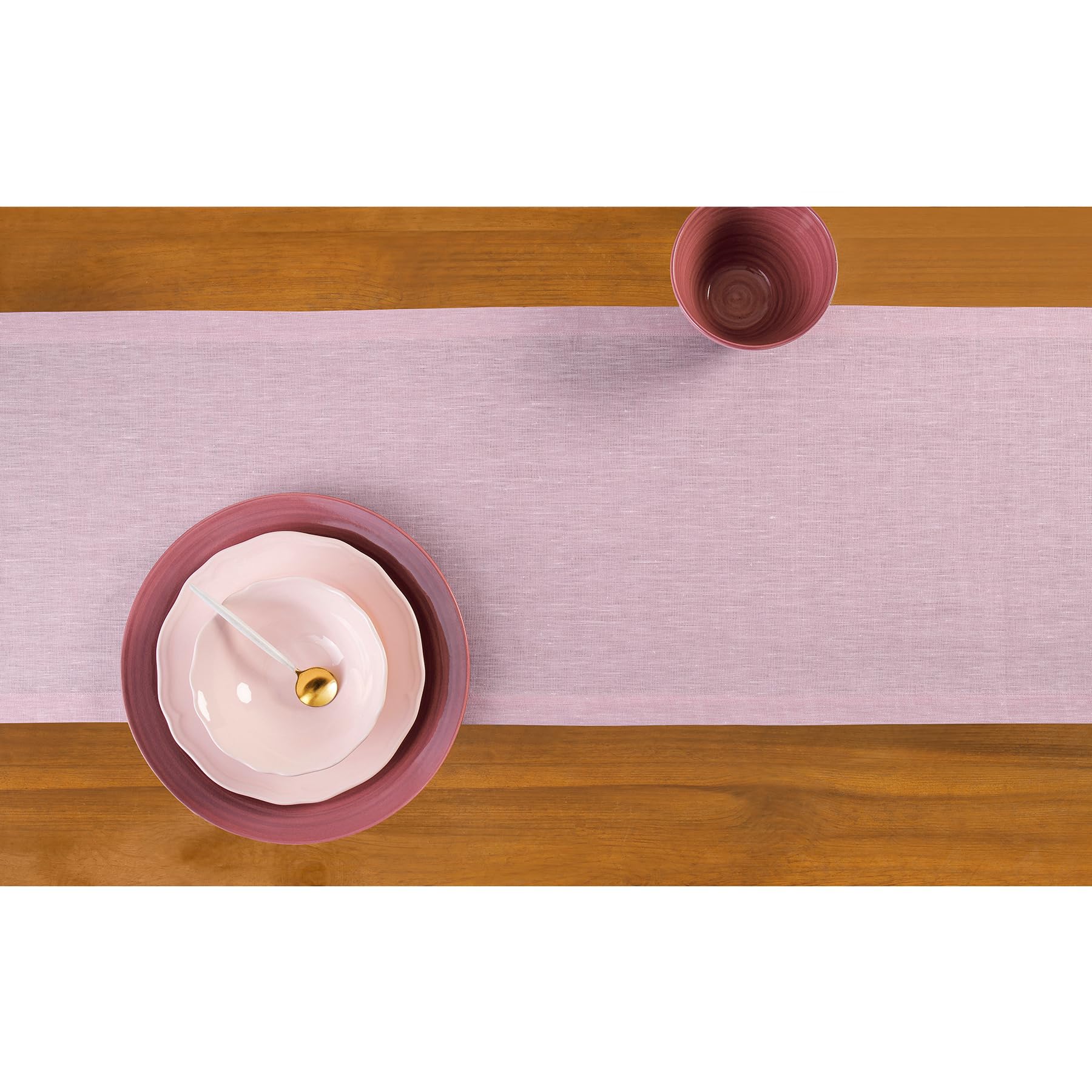 Solino Home Linen Table Runner 120 Inches Long - 100% Pure Linen Bubblegum Pink Dining Table Runner 14 X 120 Inch Ideal For Wedd