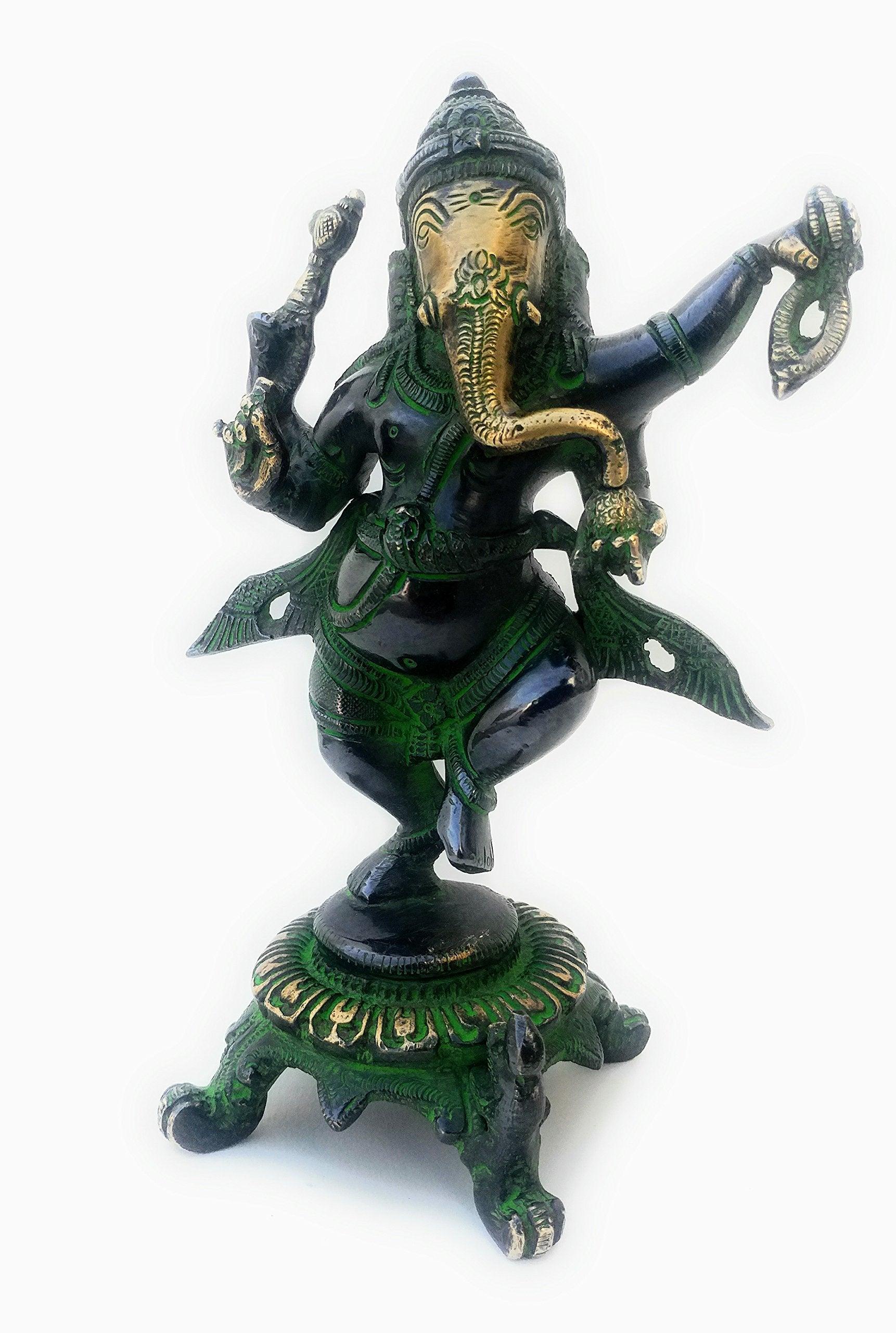 Mohanjodero Elegant Brass Antique Finished Dancing Ganesh Ganesha Ganpati Golden Finish Dancing Ganesha Statue