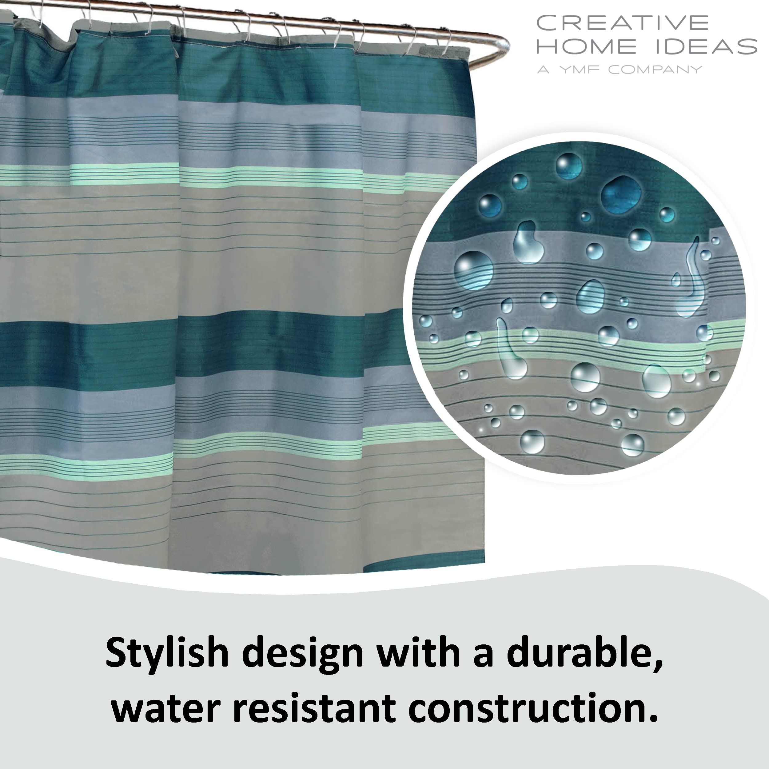Creative Home Ideas Bath Fusion Shower Curtain Set  72''x72''  Regent Denim Blue/Grey
