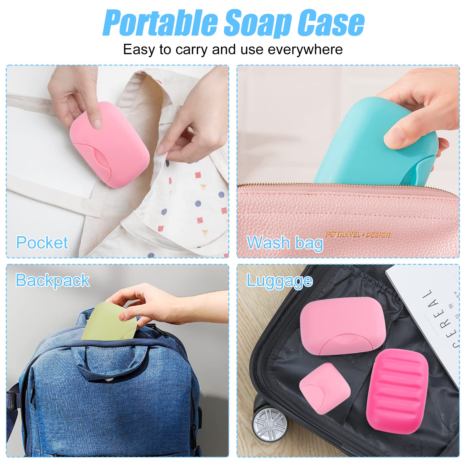 Reton 4 Pcs Travel Soap Container, Portable Soap Holder Dish, Plastic Shampoo Bar Box Case For Bathroom, Shower, Camping, Gym, O