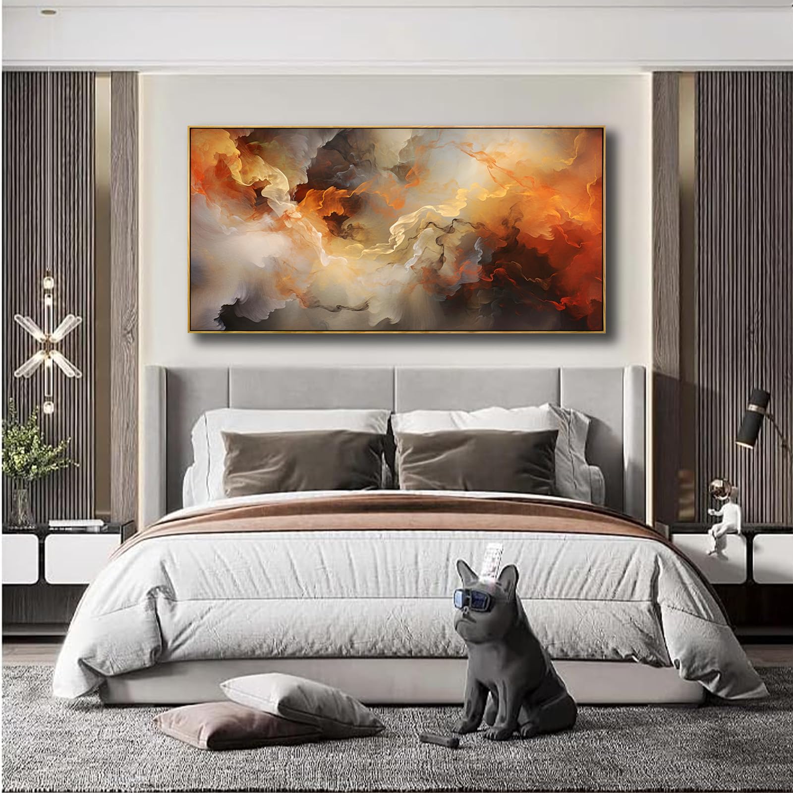 Abstract Wall Art Framed Orange White Canvas Home Artwor Decor Bedroom Living Room Decor Office Wall Decor 24X48 Inch