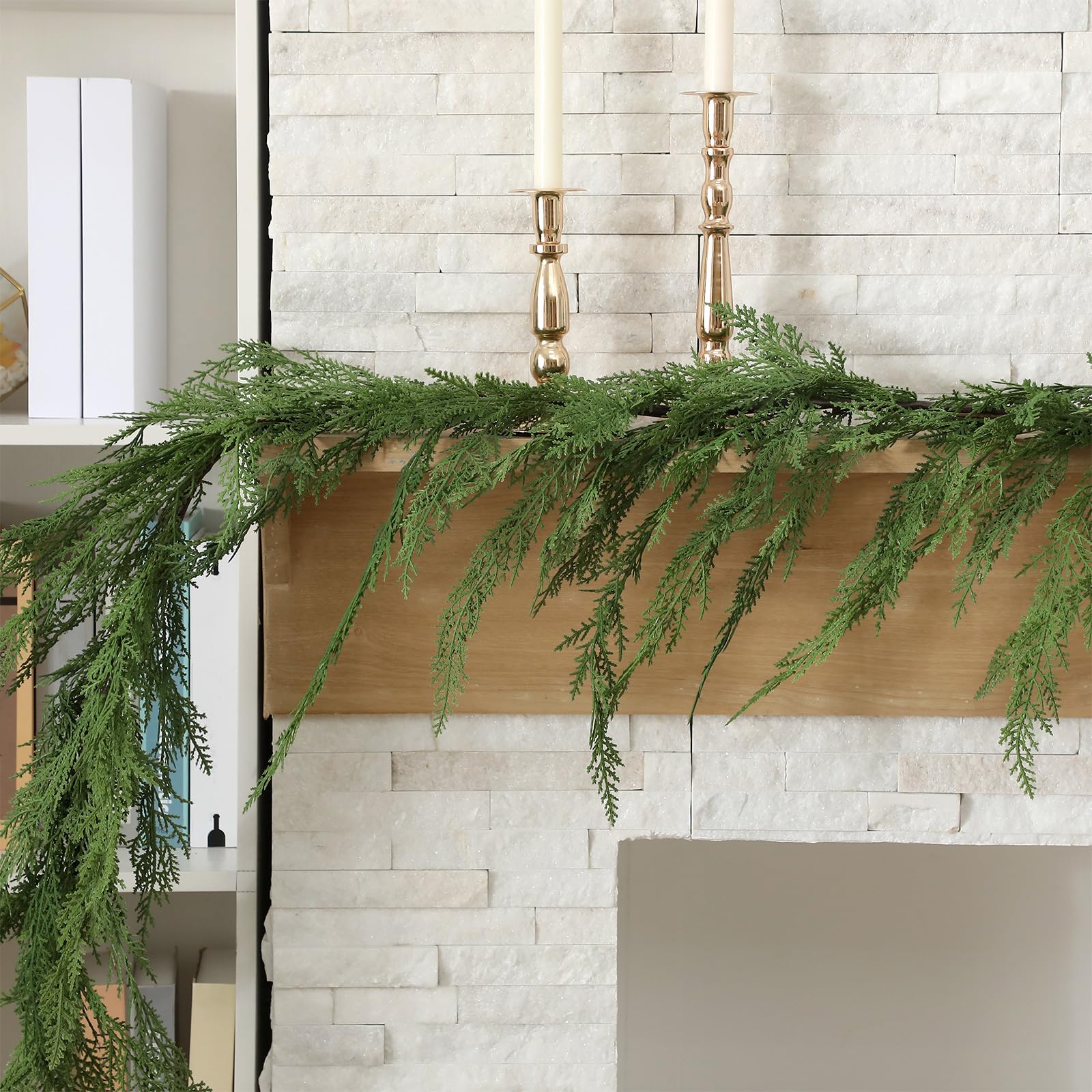 Jutom 1 Pcs 6 ft Christmas Cedar Garland - Artificial Realistic Faux Greenery Cedar Pine Garland for Home Fireplace, Door, Windo