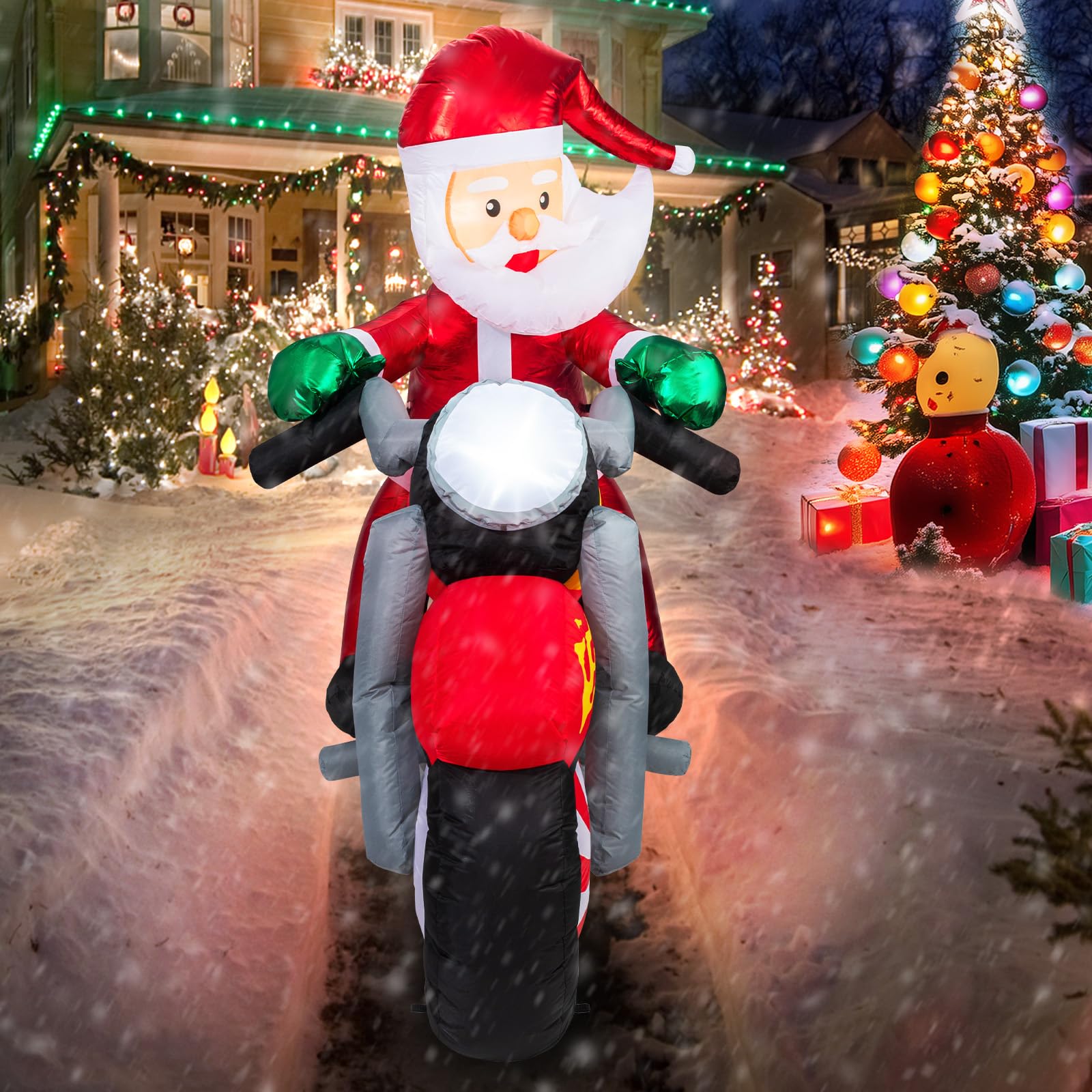 6FT Christmas Inflatables Outdoor, Santa Claus on Motorcycle Christmas Blow Up Yard Decorations, Xmas Santa Inflatables Riding M