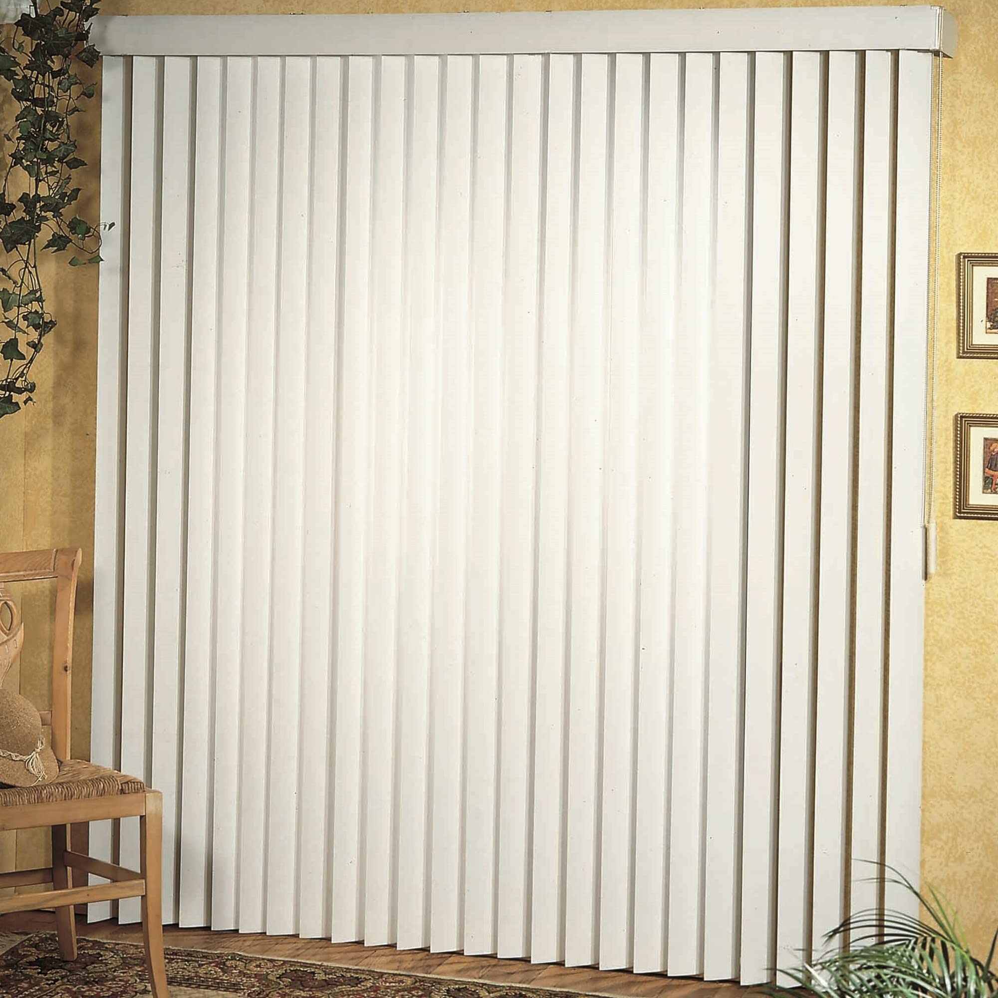 Vertical Hard Window Patio Blinds - Alabaster, 84 L x 78 W Ribbed & 3-1/2-Inch Vane - Easy Installation for All Patio Doors, Har