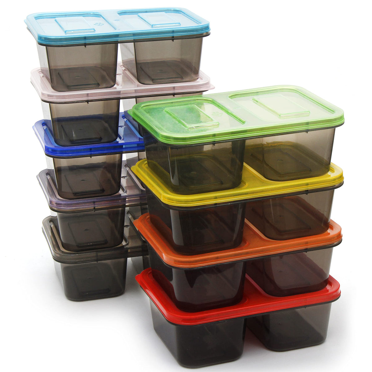 Youngever 9 Sets Thick Bento Lunch Box, Meal Prep Containers, Reusable Plastic Food Storage Container Boxes (2-Compartment 20 Ou
