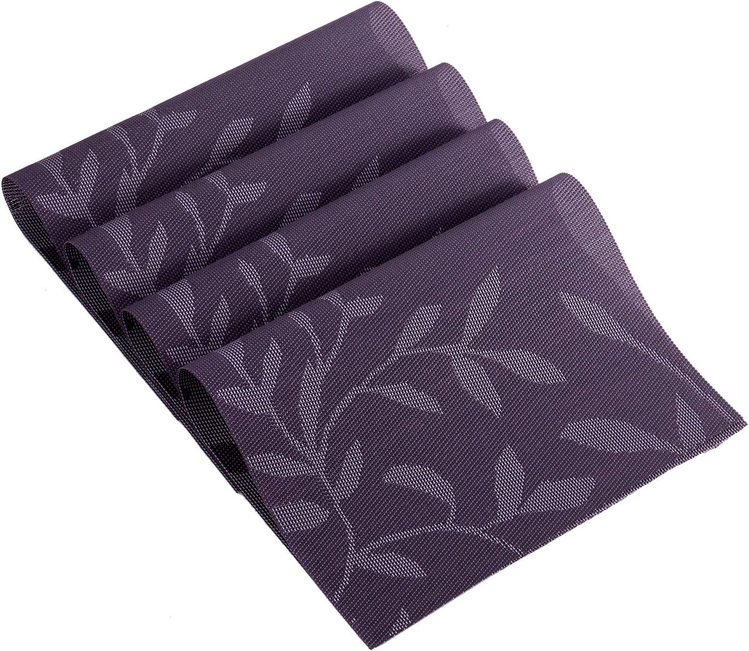 Shacos Woven Vinyl Placemats Set Of 4 Purple Leaf Pattern Place Mats Wipe Clean Durable Pvc Heat Resistant Table Mats (4, Leaf P
