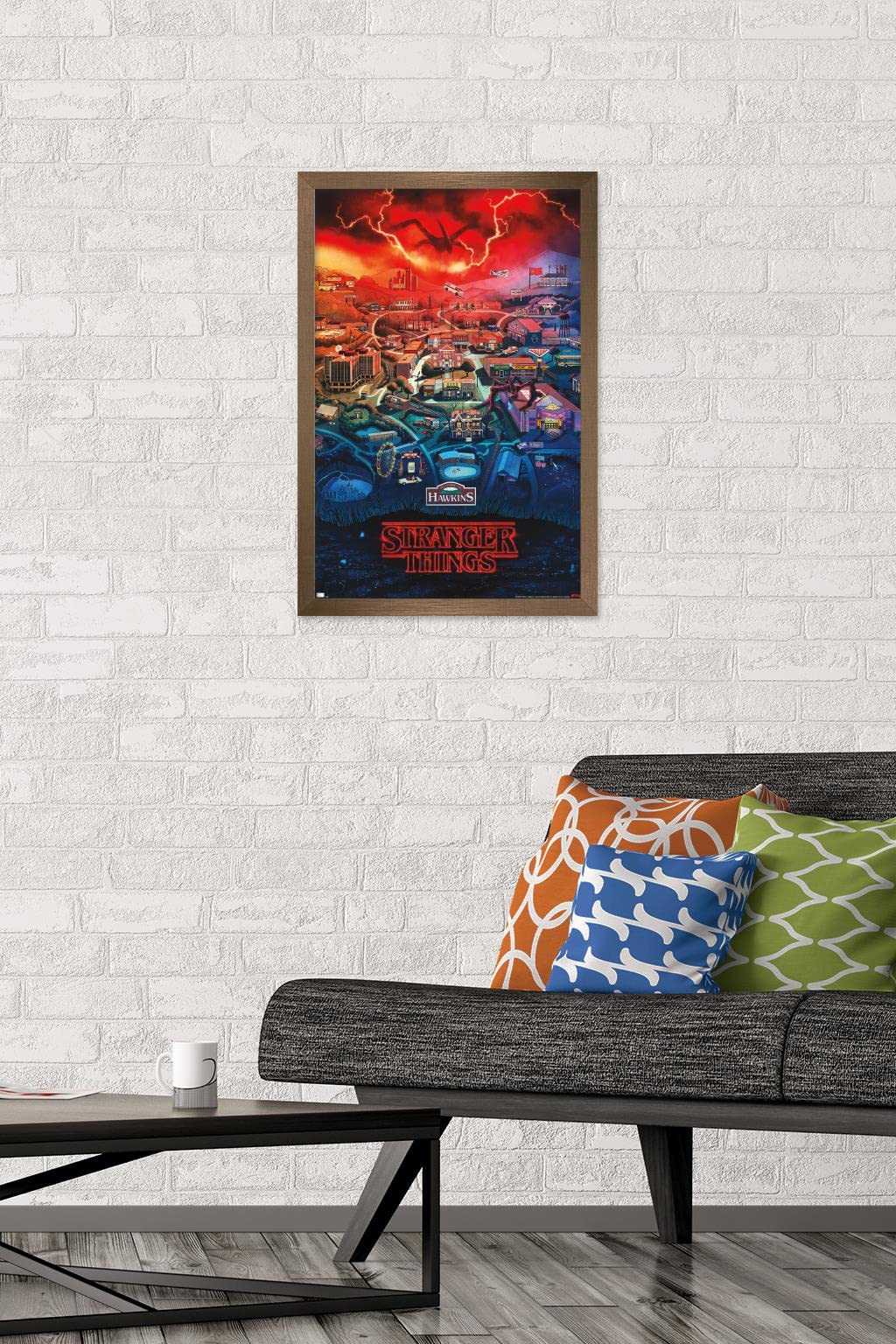 Trends International Netflix Stranger Things: Season 4 - Hawkins, Indiana Wall Poster, 14.725'' X 22.375'', Bronze Framed Versio