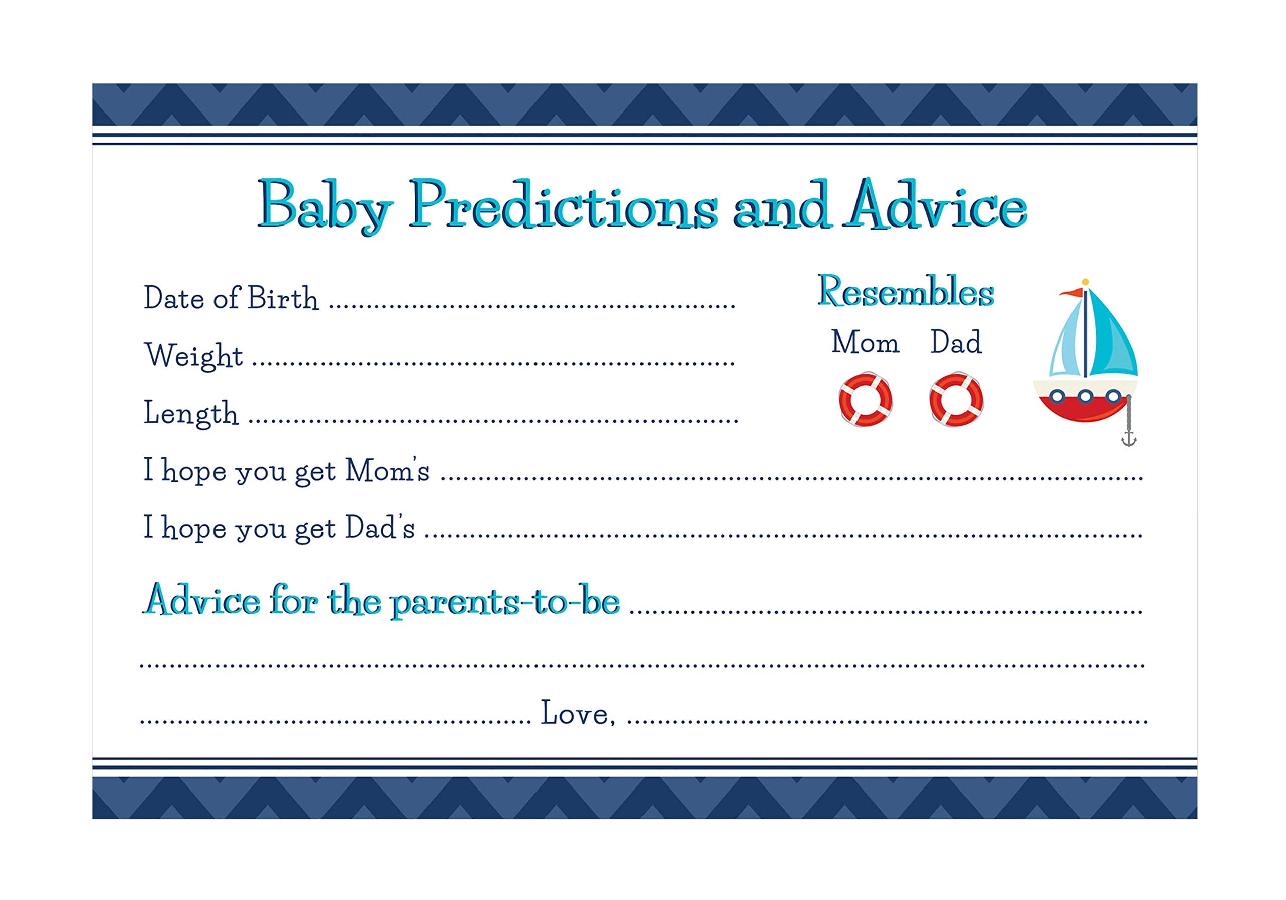 Nautical Ahoy Predictions And Advice Baby Shower Cards - 24 Count
