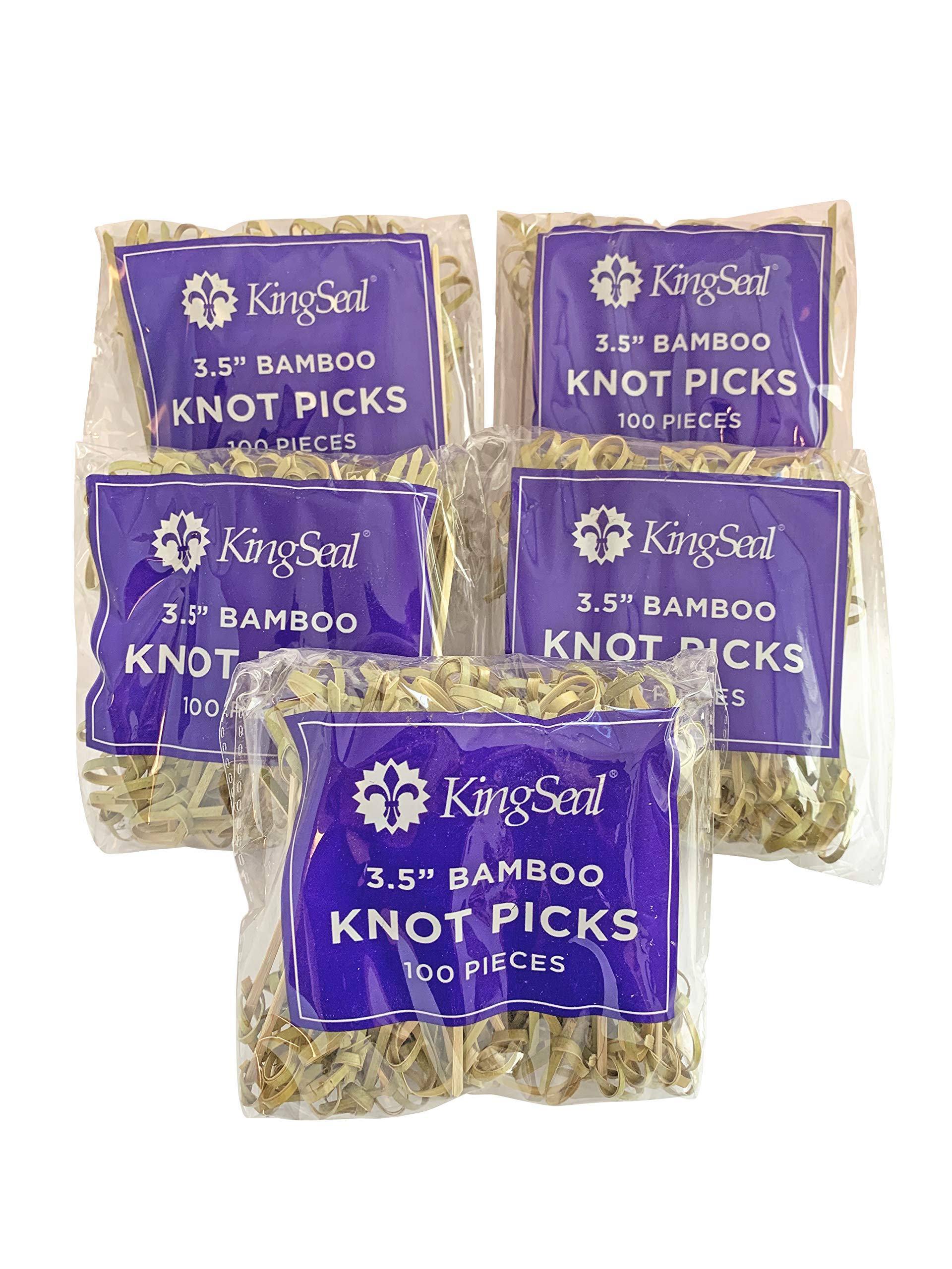 Kingseal Bamboo Wood Flower Knot Picks, Skewers, 3.5 Inches, Perfect For Cocktails And Appetizers - 5 Packs Of 100 Each (500 Cou