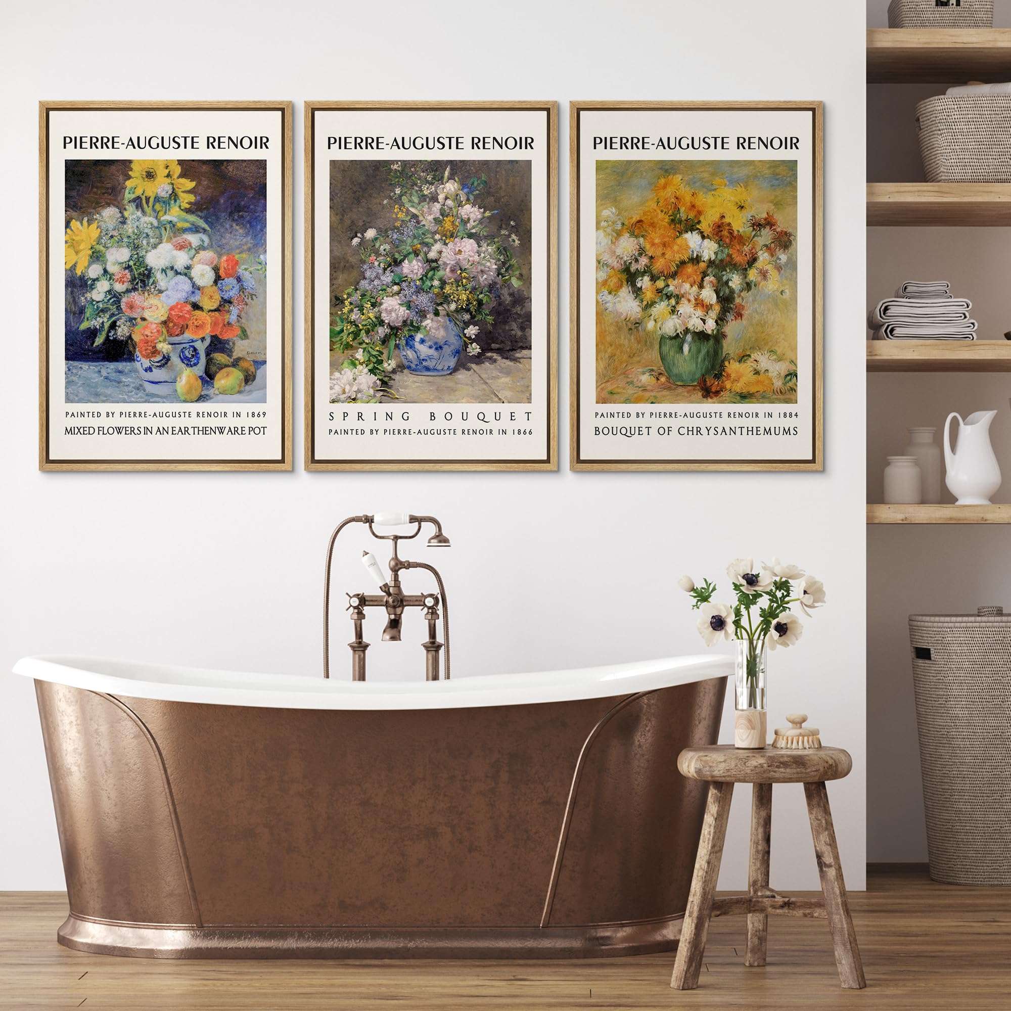 Wall26 Framed Canvas Print Wall Art Set Pierre-Auguste Renoir Inspired Floral Illustrations Modern Art Decorative Floral Botanic
