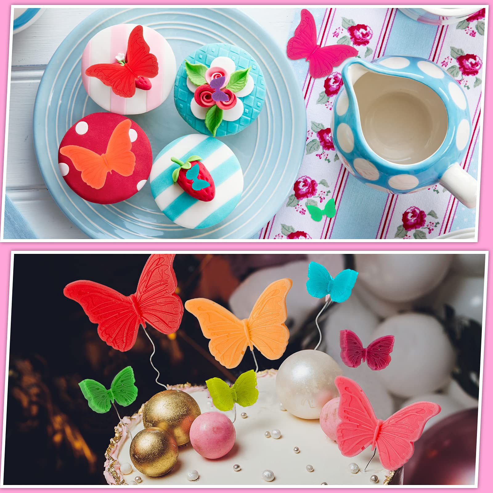 5 Pieces Butterfly Silicone Molds Mini Butterfly Fondant Cake Baking Mold Silicone Butterfly Chocolate Mold Pink Polymer Clay Mo