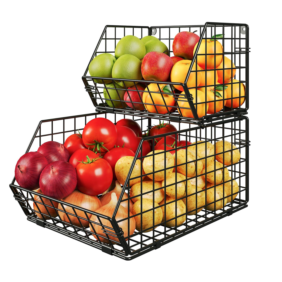 2 Tier Stackable Wire Basket-Kitchen Counter, Pantry Organization And Storage - Cabinet, Countertop Space Saving Organizing - Pr